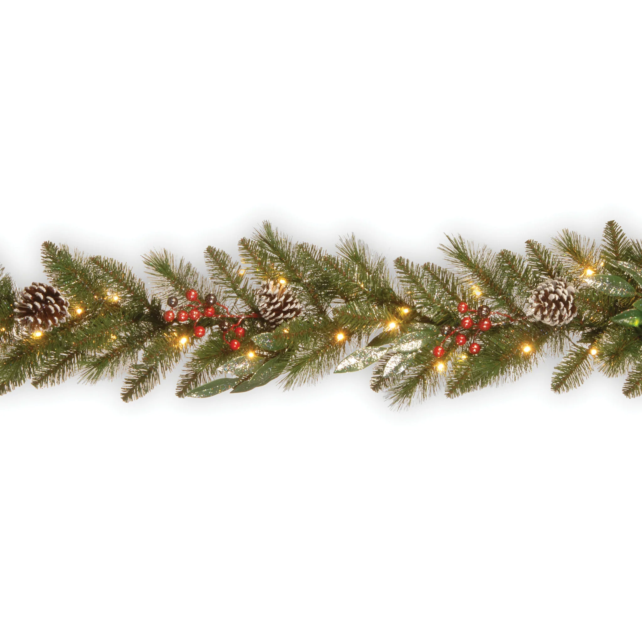 9 ft. Pre-Lit Frosted Pine Berry Garland with Clear Lights