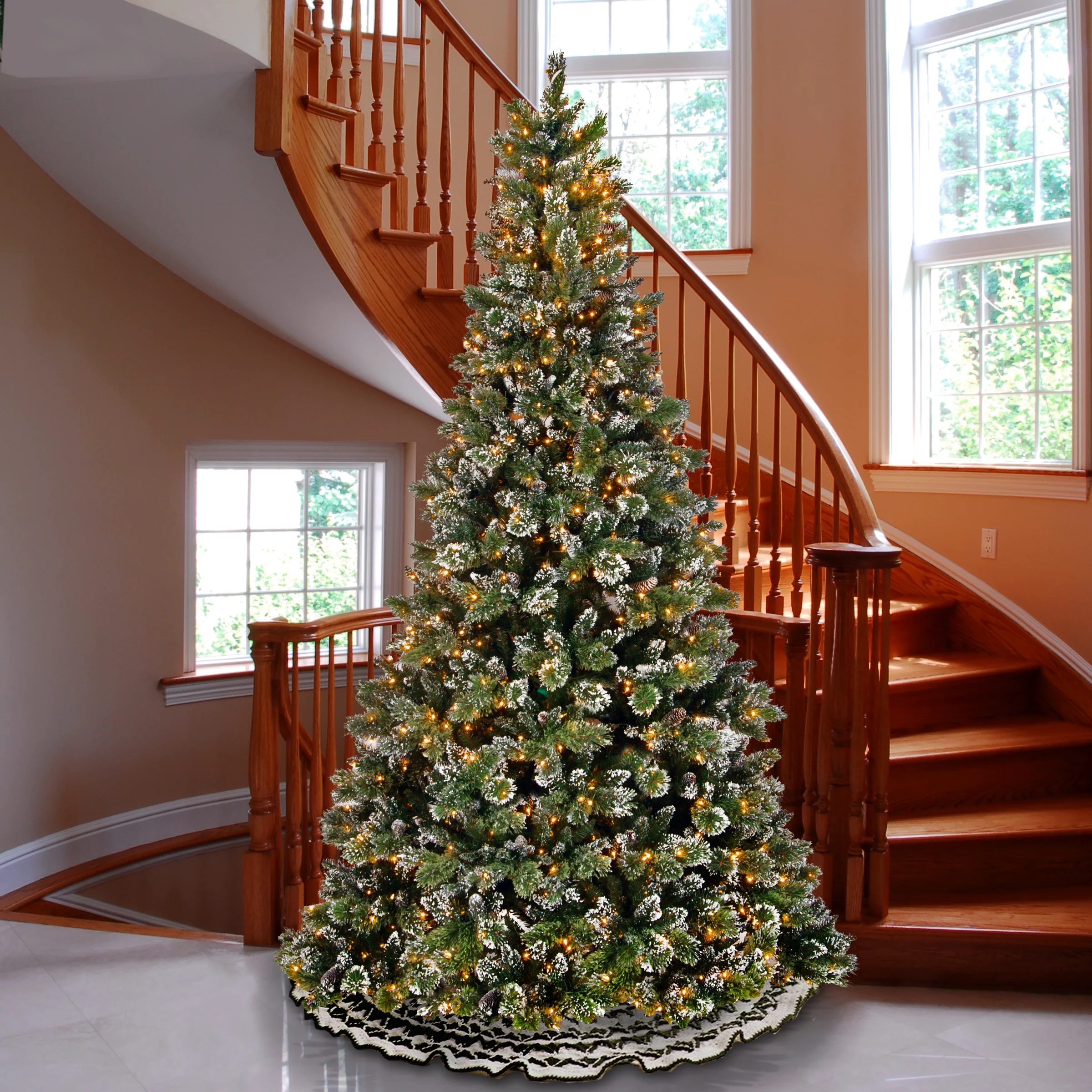 9 ft. Pre-Lit Glittery Bristle Pine Tree with Clear Lights - Image 6