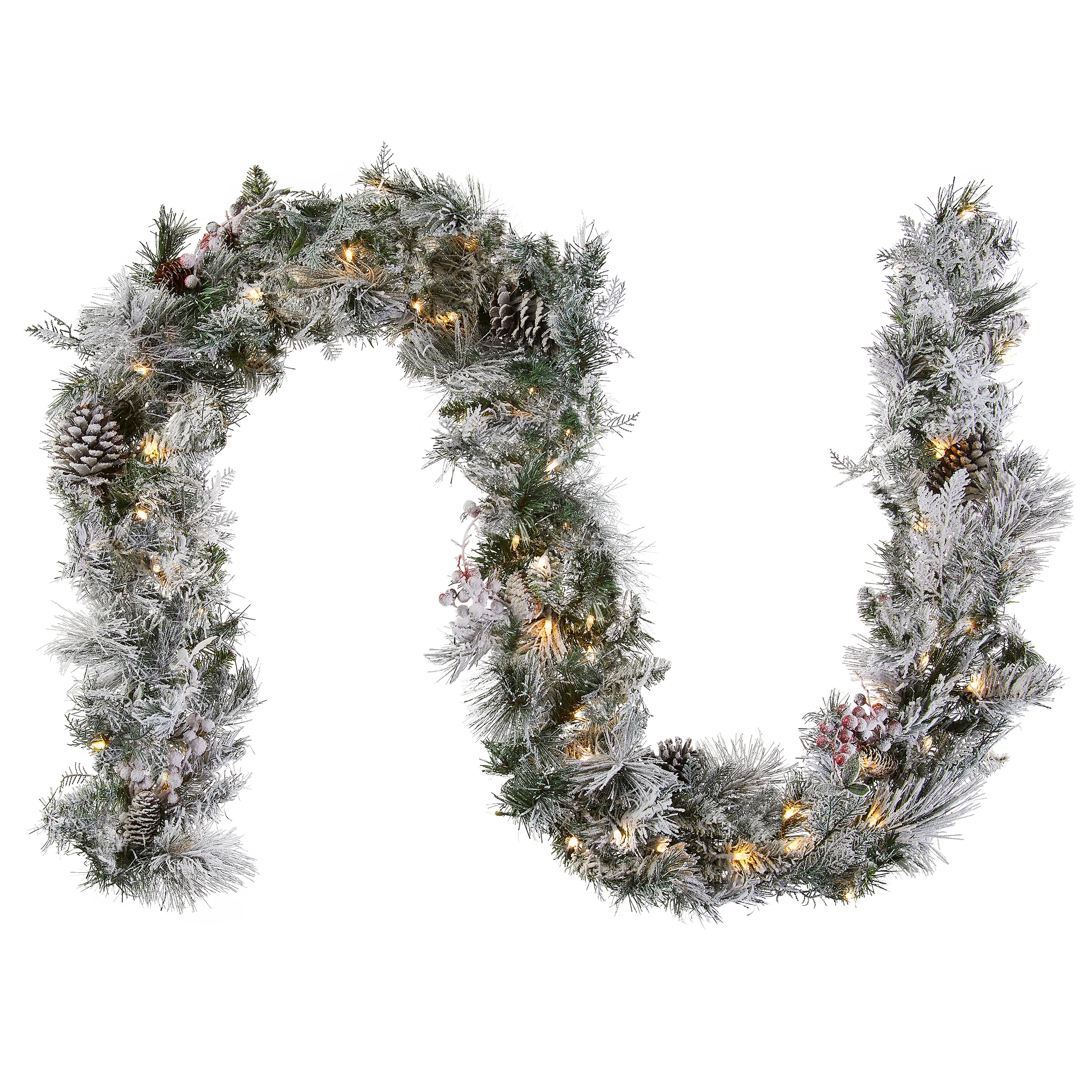 9 ft. Pre-Lit Snowy Bedford Pine Garland with LED Lights