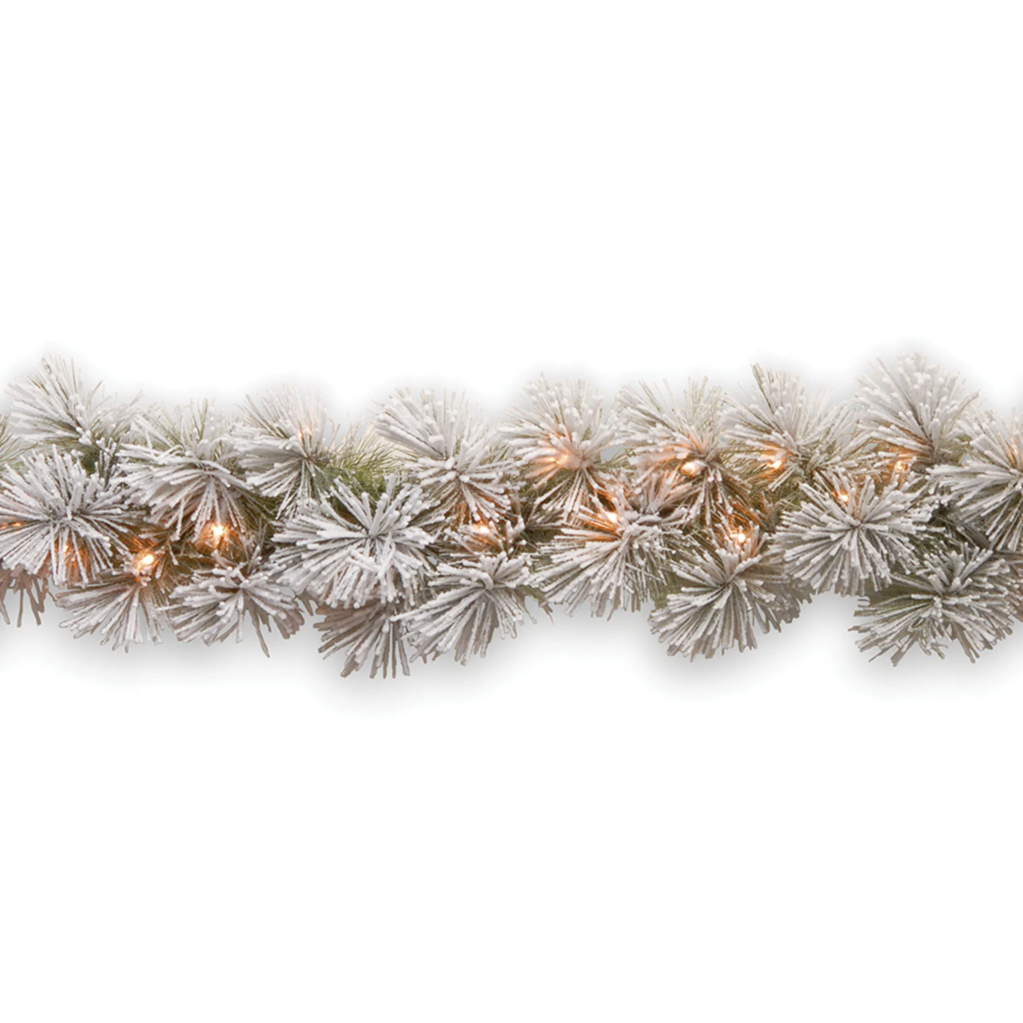 9 ft. Pre-Lit Snowy Bristle Pine Garland with Clear Lights, Plug-In