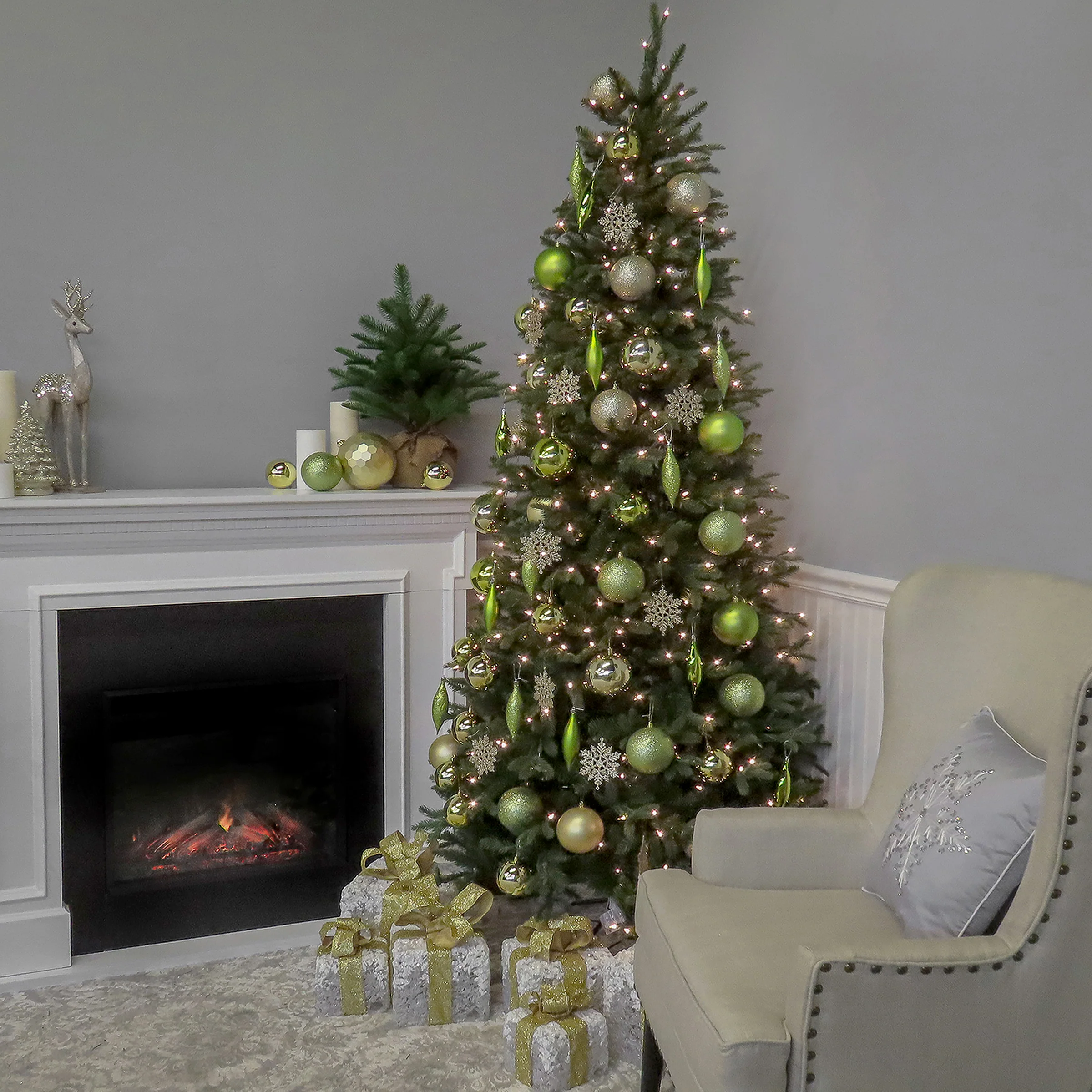 9 ft. Pre-Lit Tiffany Fir Slim Tree with Clear Lights - PE Branch Tips, Plug-In - Image 7