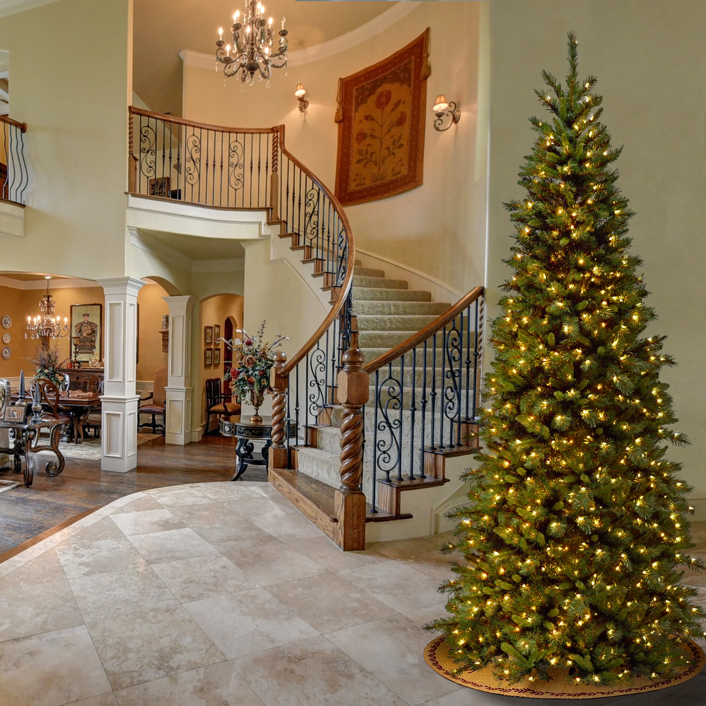 9 ft. Pre-Lit Tiffany Fir Slim Tree with Clear Lights - PVC Branch Tips, Plug-In - Image 3
