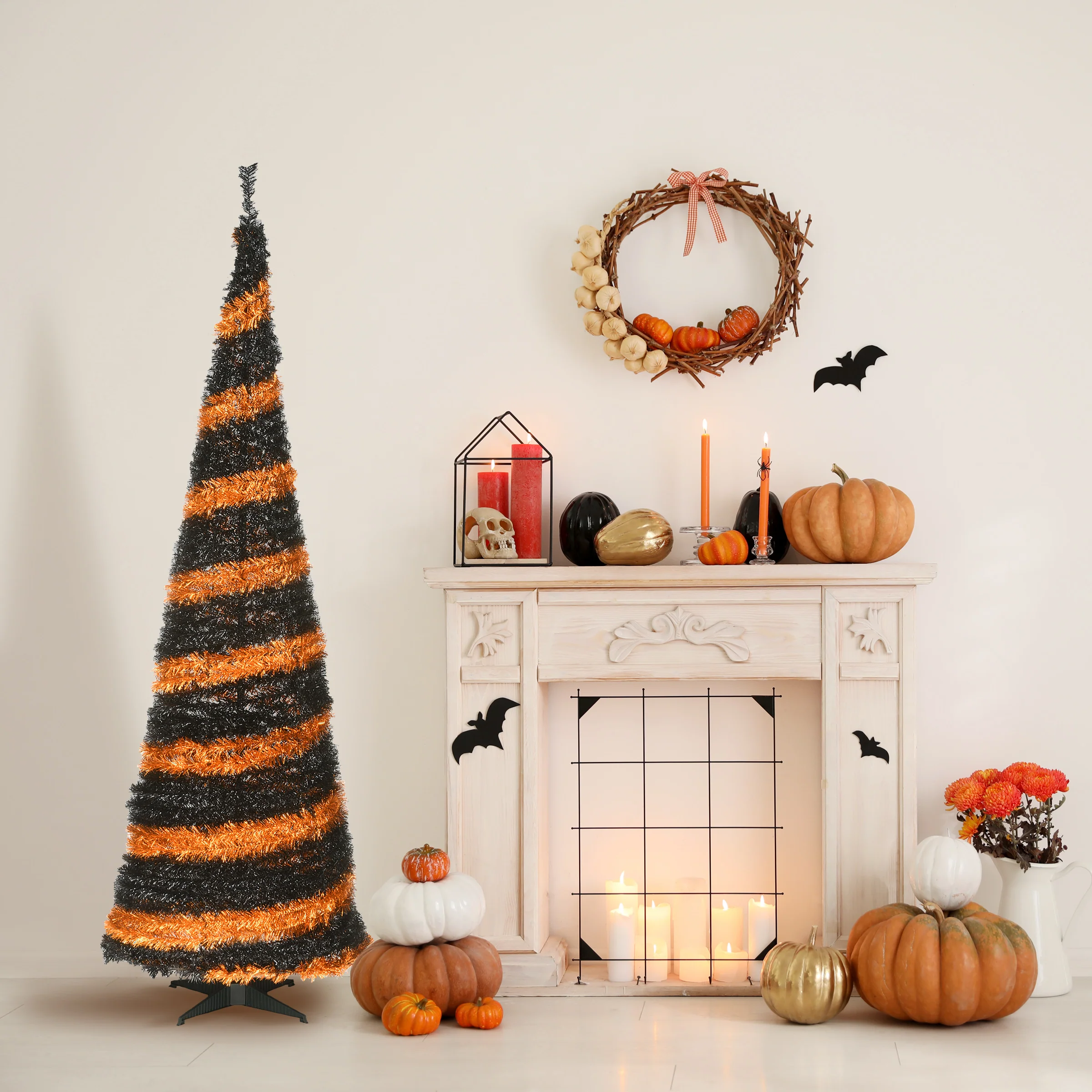 7.5 ft. Halloween Black and Orange Tinsel Tree - Image 2