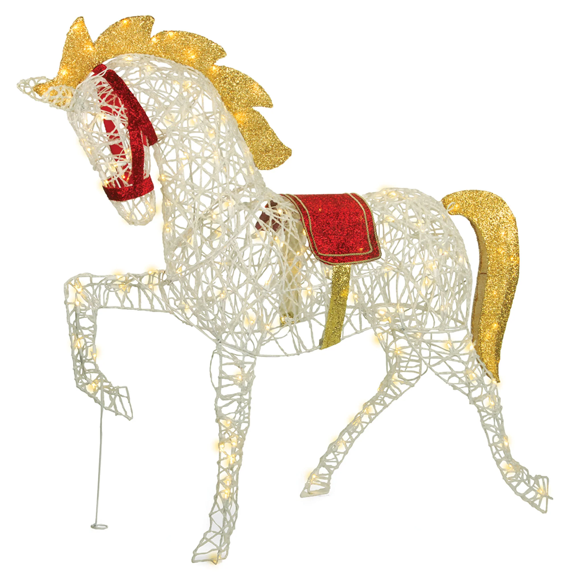 48 in. White Glittered Horse with LED Lights