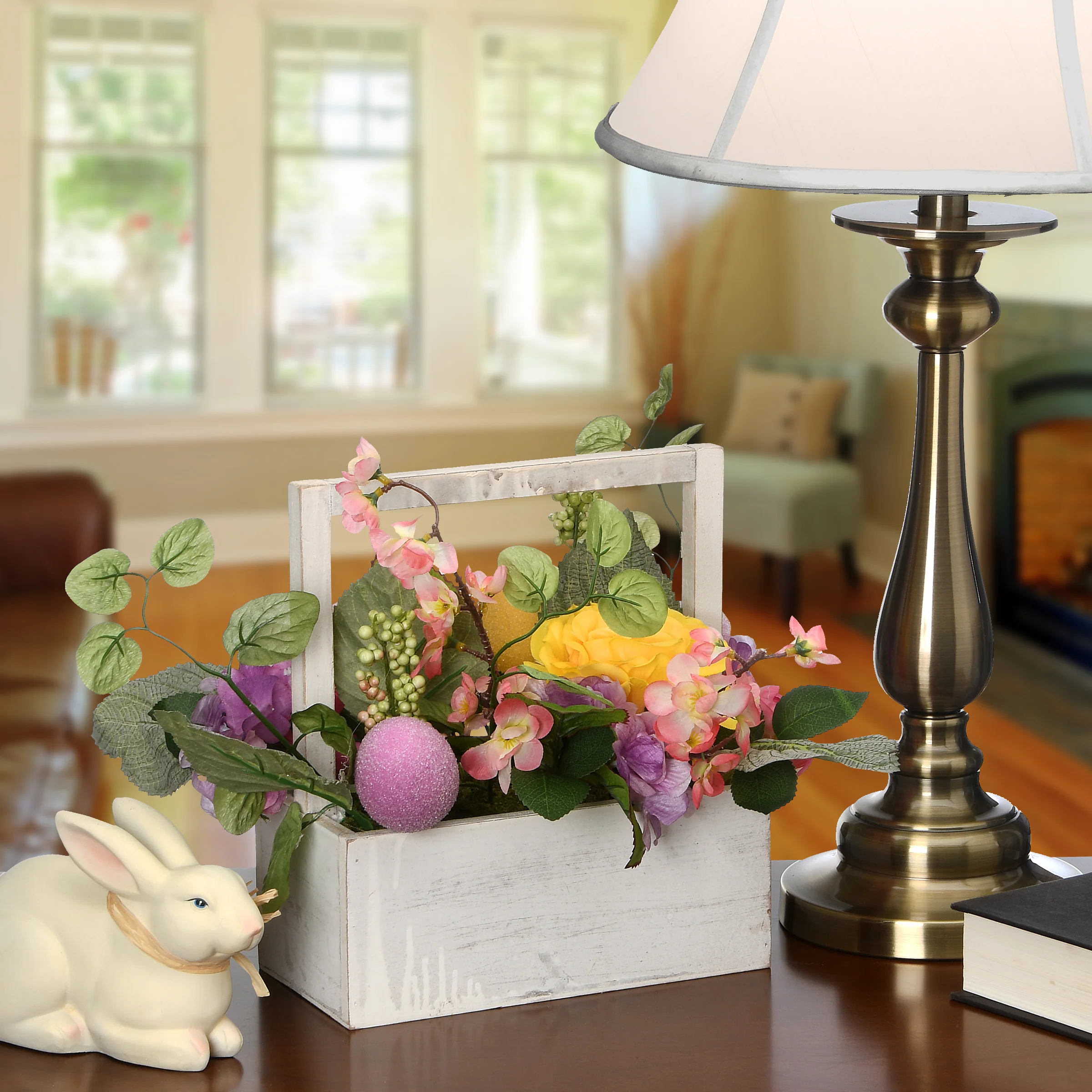 14 in. Easter Basket Decorated with Eggs and Flower Blooms - Image 2