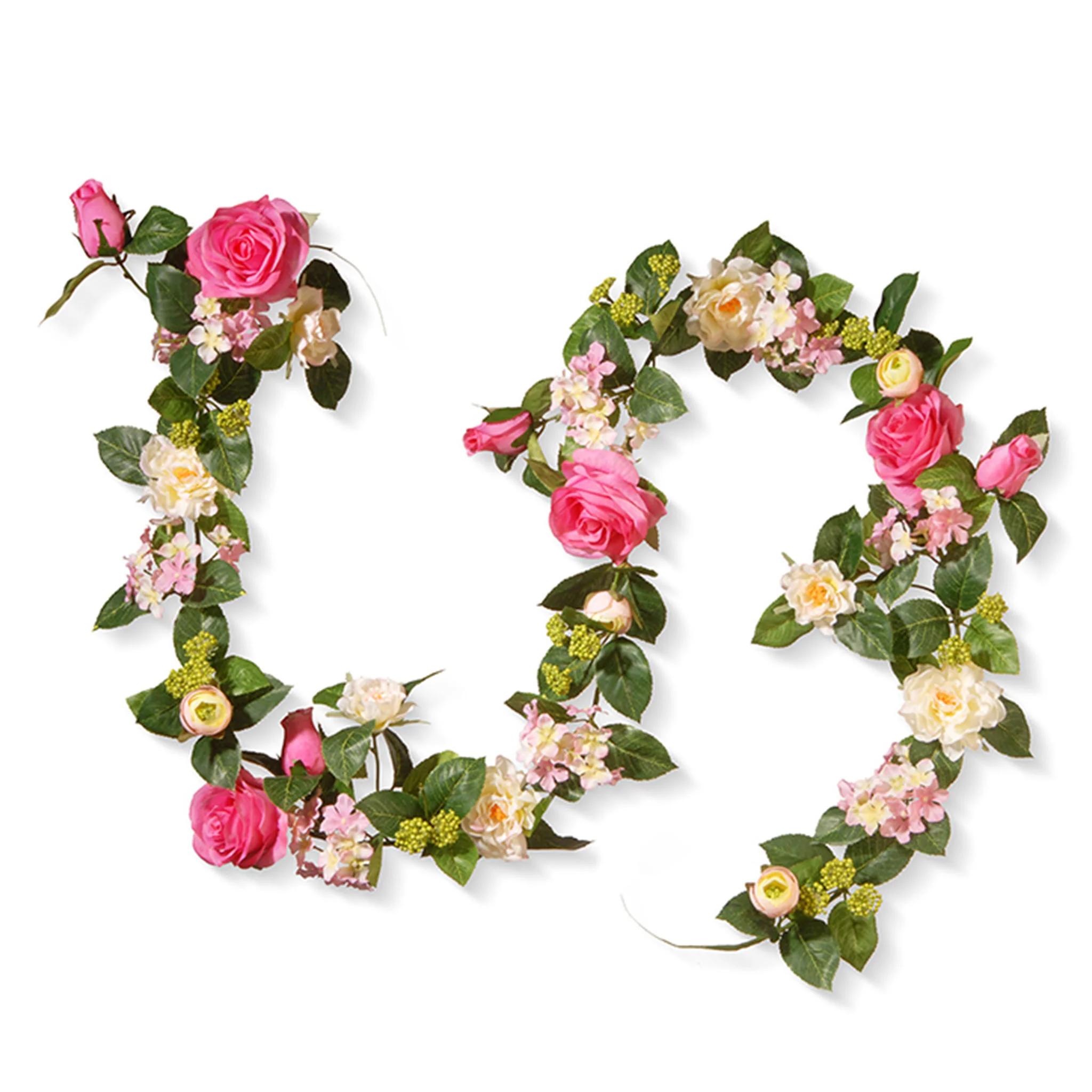 6 ft. Spring Garland with Roses, Hydrangeas, Berry Clusters, Leafy Greens