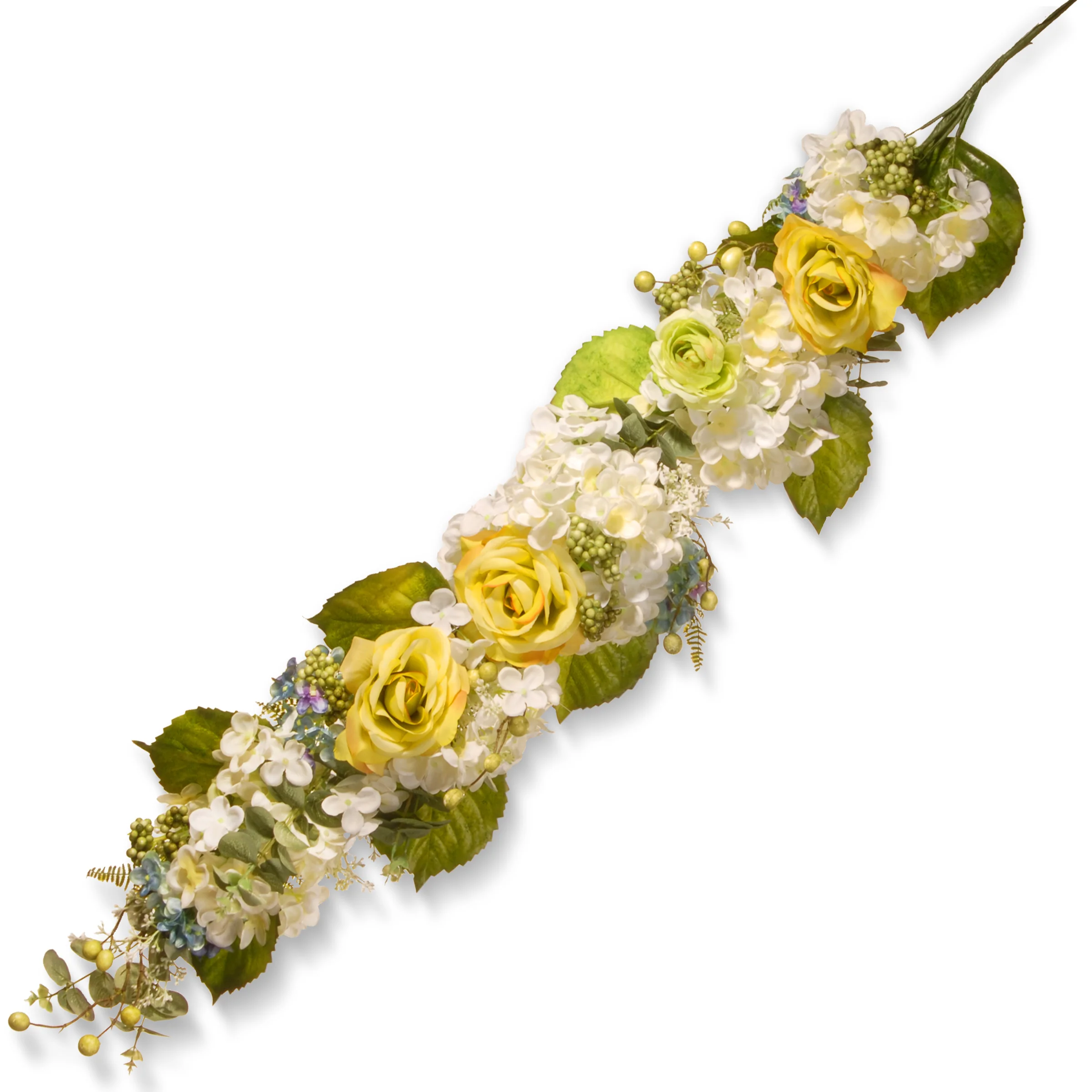 48 in. Spring Floral Wall Décor with  Rose and Hydrangea Blooms, Fern Fond, Berries and Leafy Greens