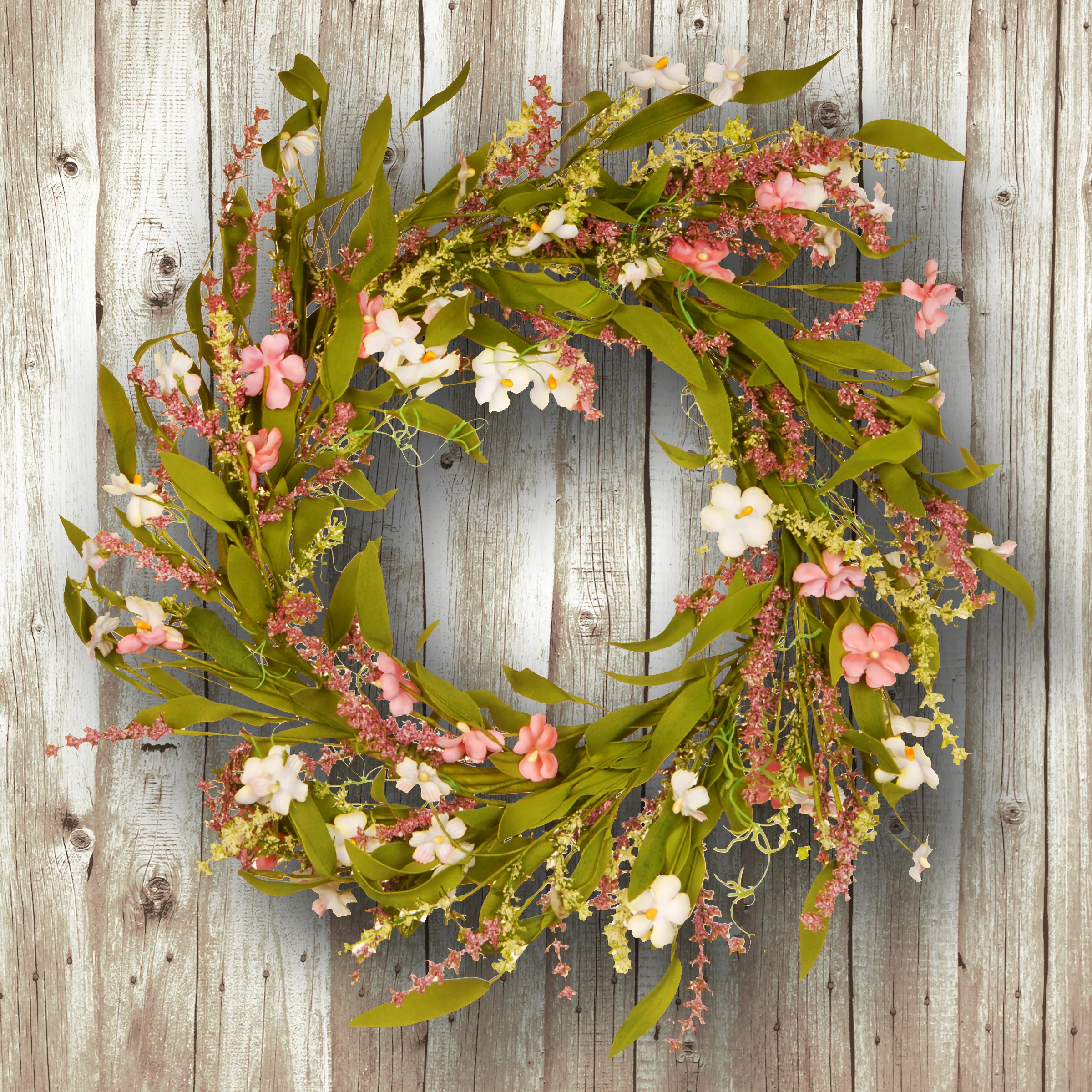 22 in. Spring Wreath with Flower Blooms, Seed Pods, Leafy Greens - Image 2