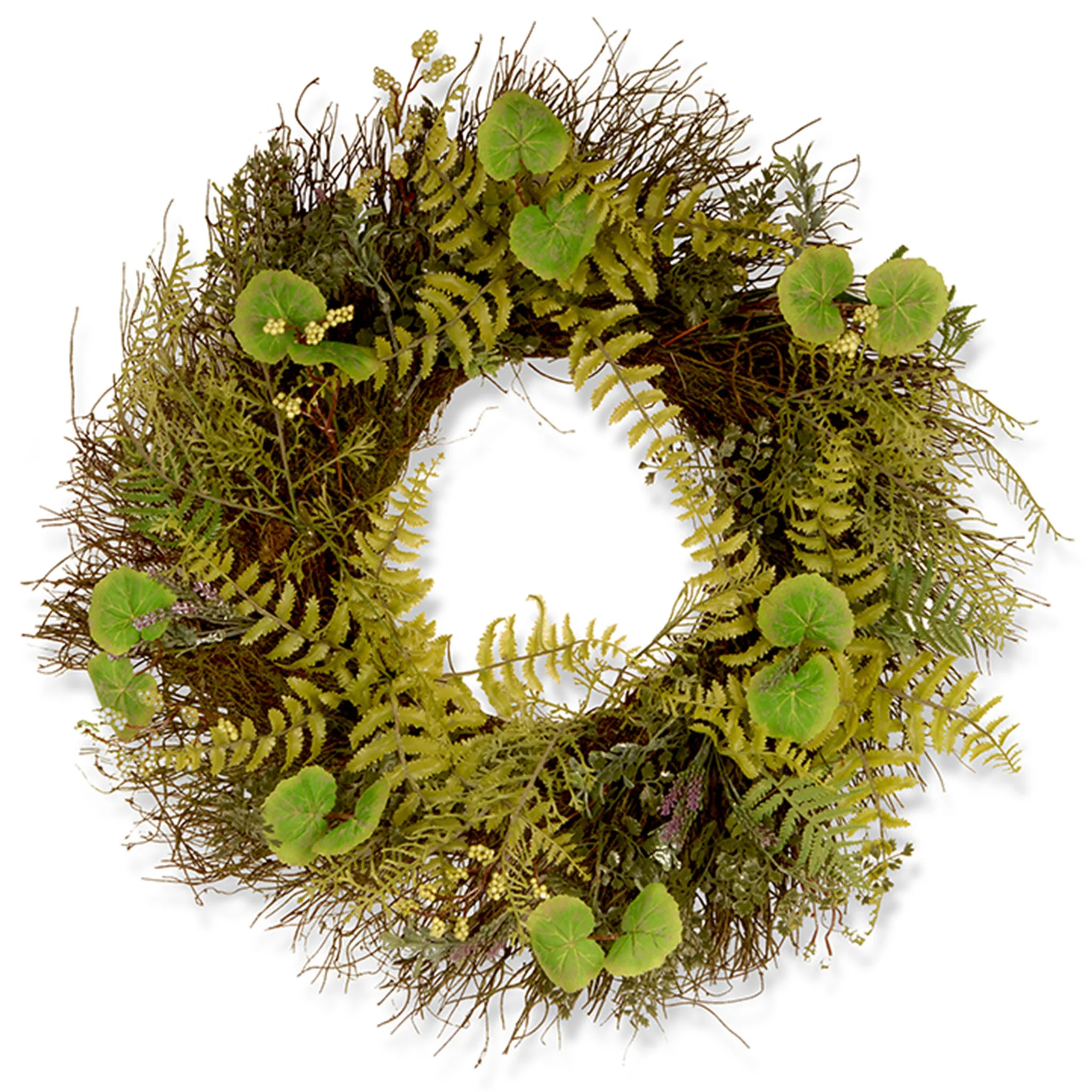 24 in. Spring Wreath with Fern Leaves, Lavender, Leafy Greens