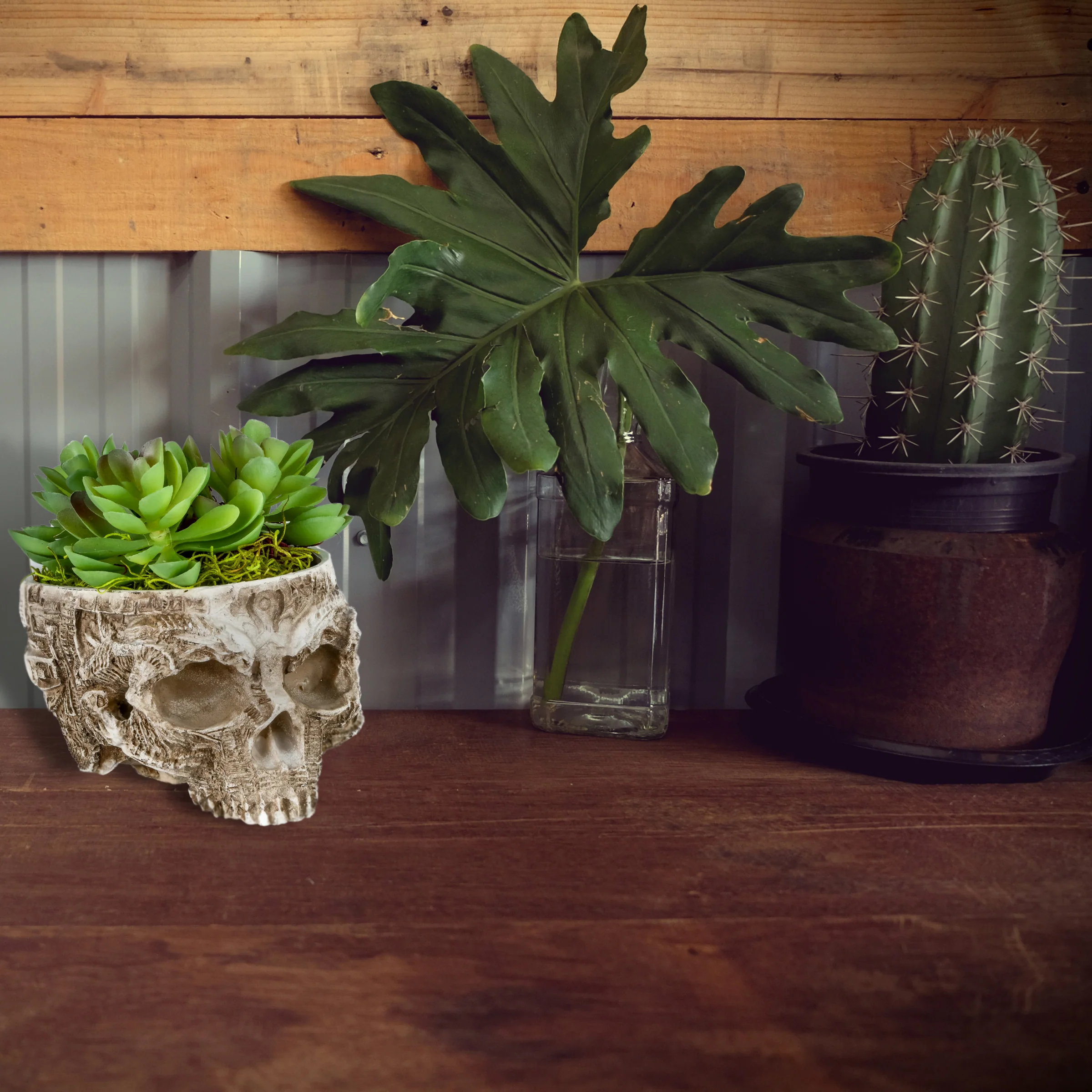 6 in. Halloween Hand Crafted Half Skull Flower Pot - Image 2