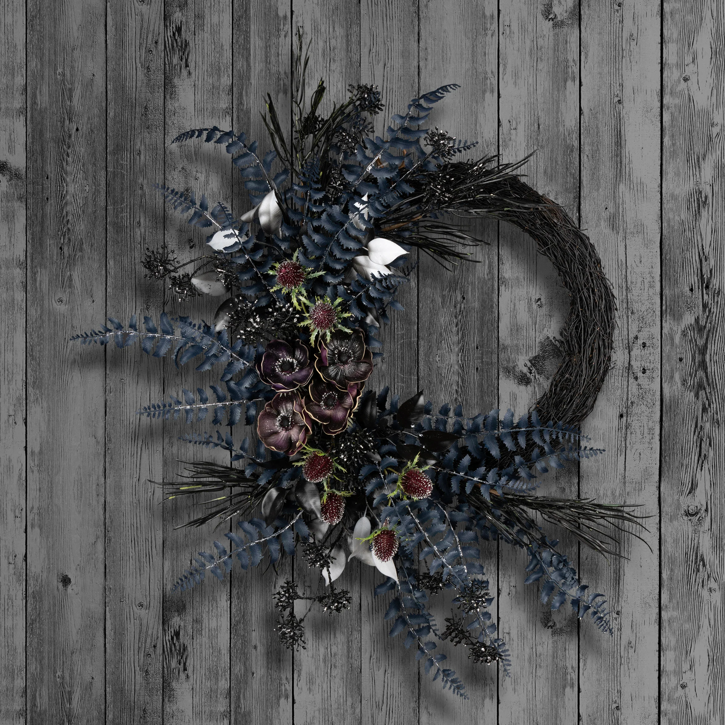 18 in. Halloween Deep Purple Fern Sakura Half Wreath - Image 2