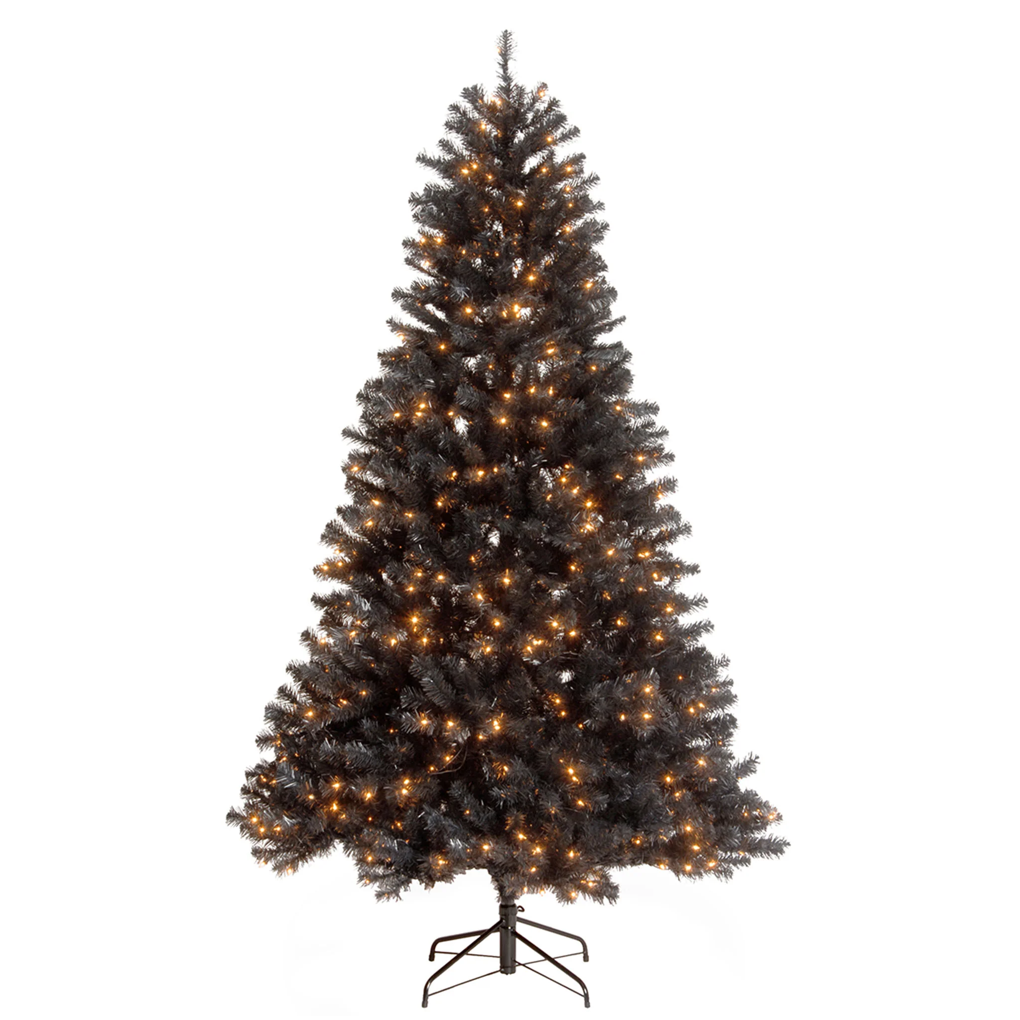 7 ft. Halloween Pre-Lit North Valley Spruce Full Black Tree with White Lights, Plug-In