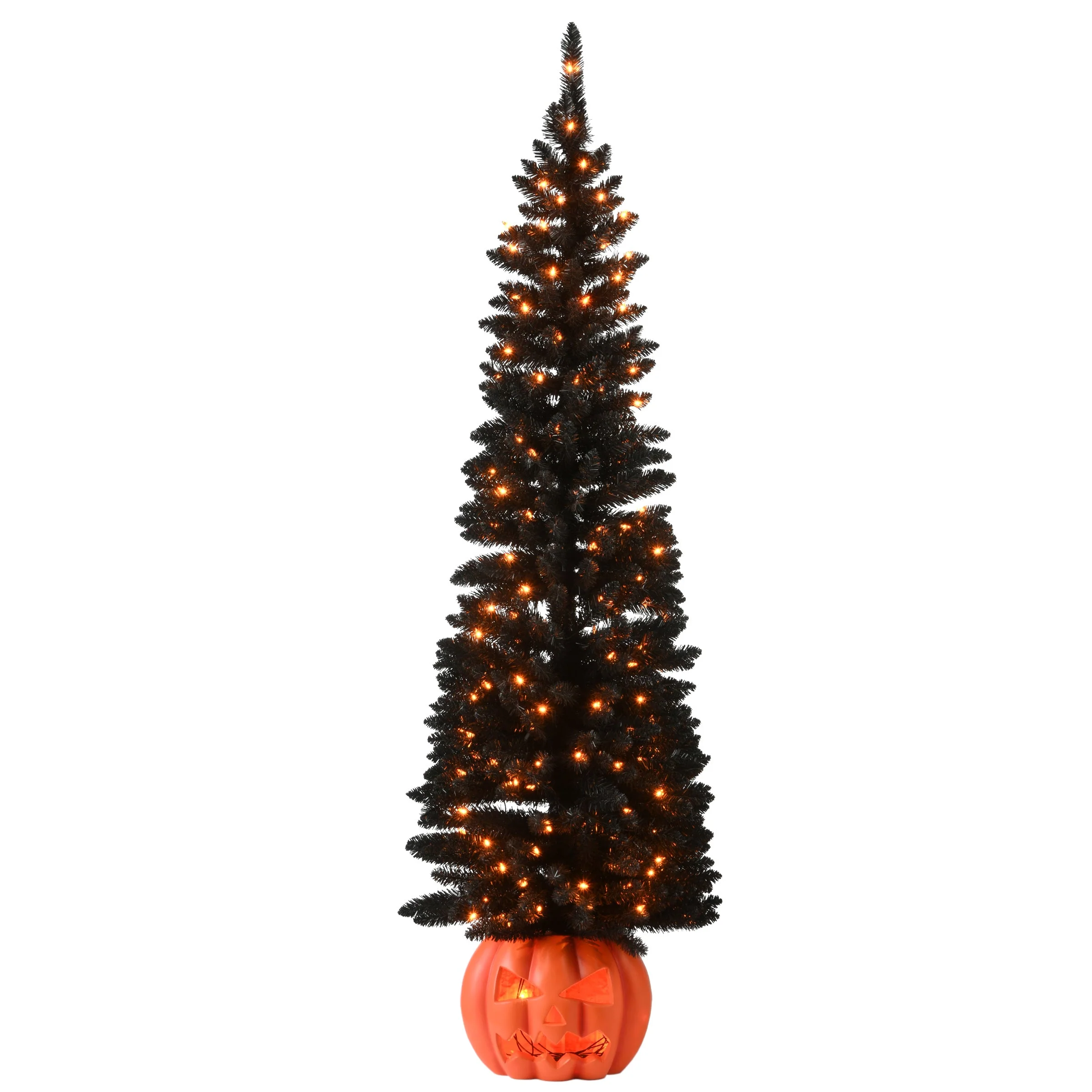 6 ft Halloween Pre-Lit Black Tree with LED Lights, Pumpkin Base, Plug-In - Image 3