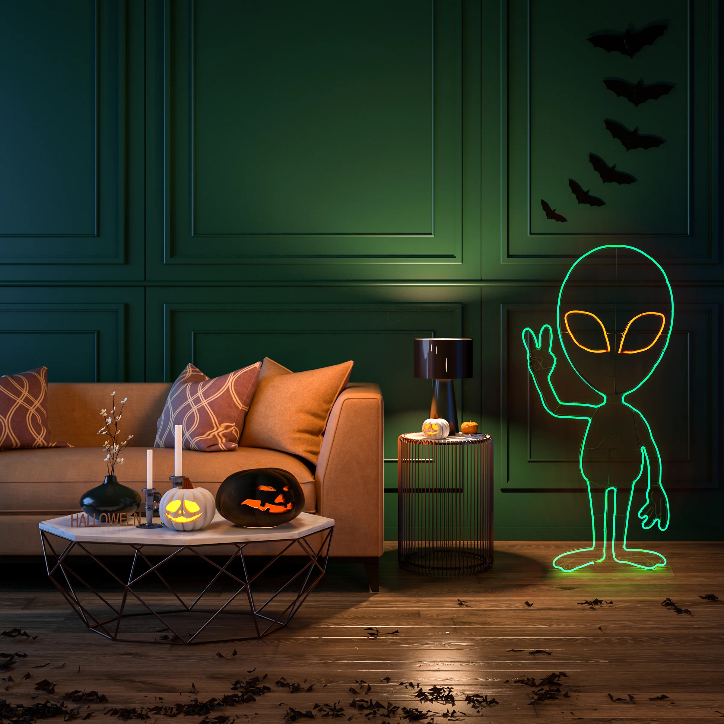 40 in. 2D Alien with Neon Green and Orange LED Lights, Plug-In - Image 2
