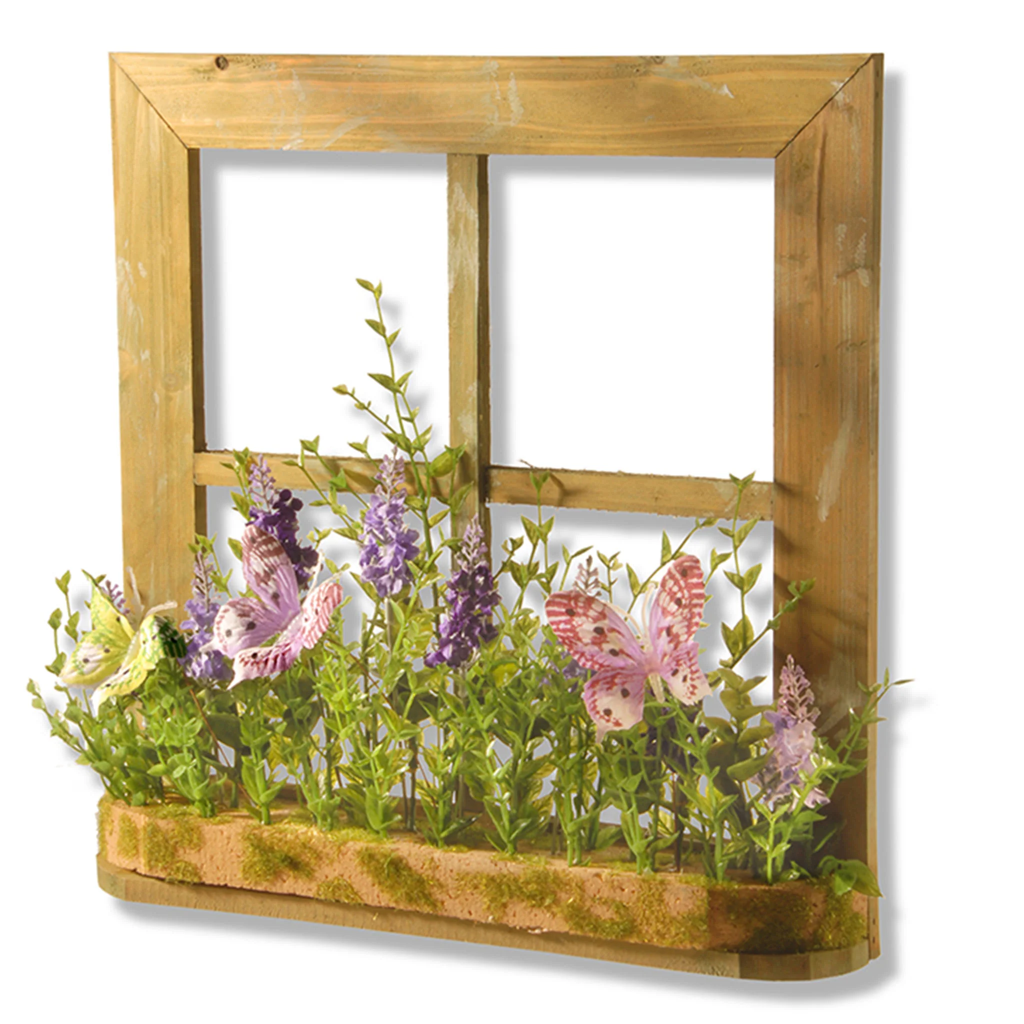 14 in. Spring Lavender Flowers and Butterflies Window Decoration