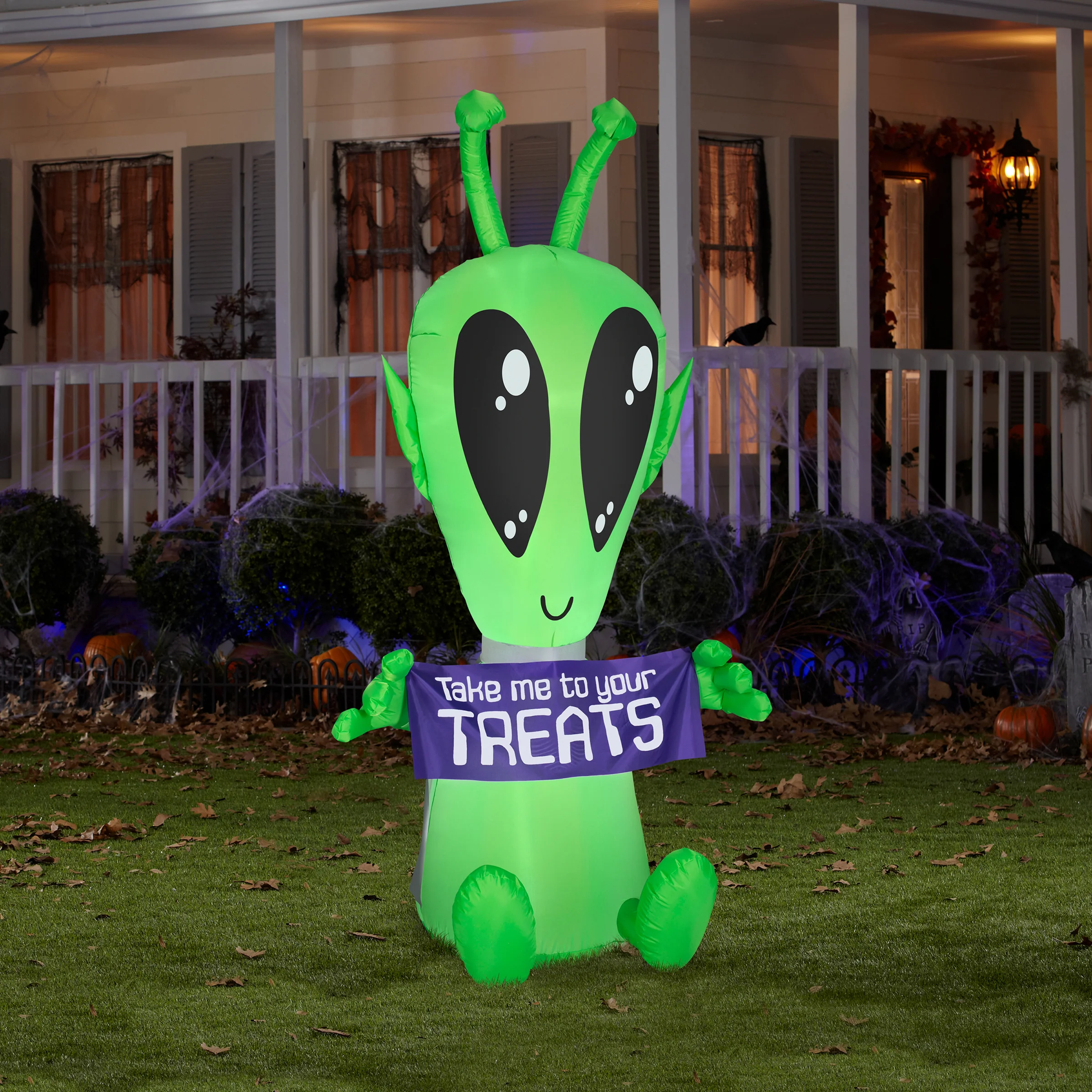 7 ft. Halloween Alien with Sign Inflatable Decoration with LED Lights, Plug-In - Image 2