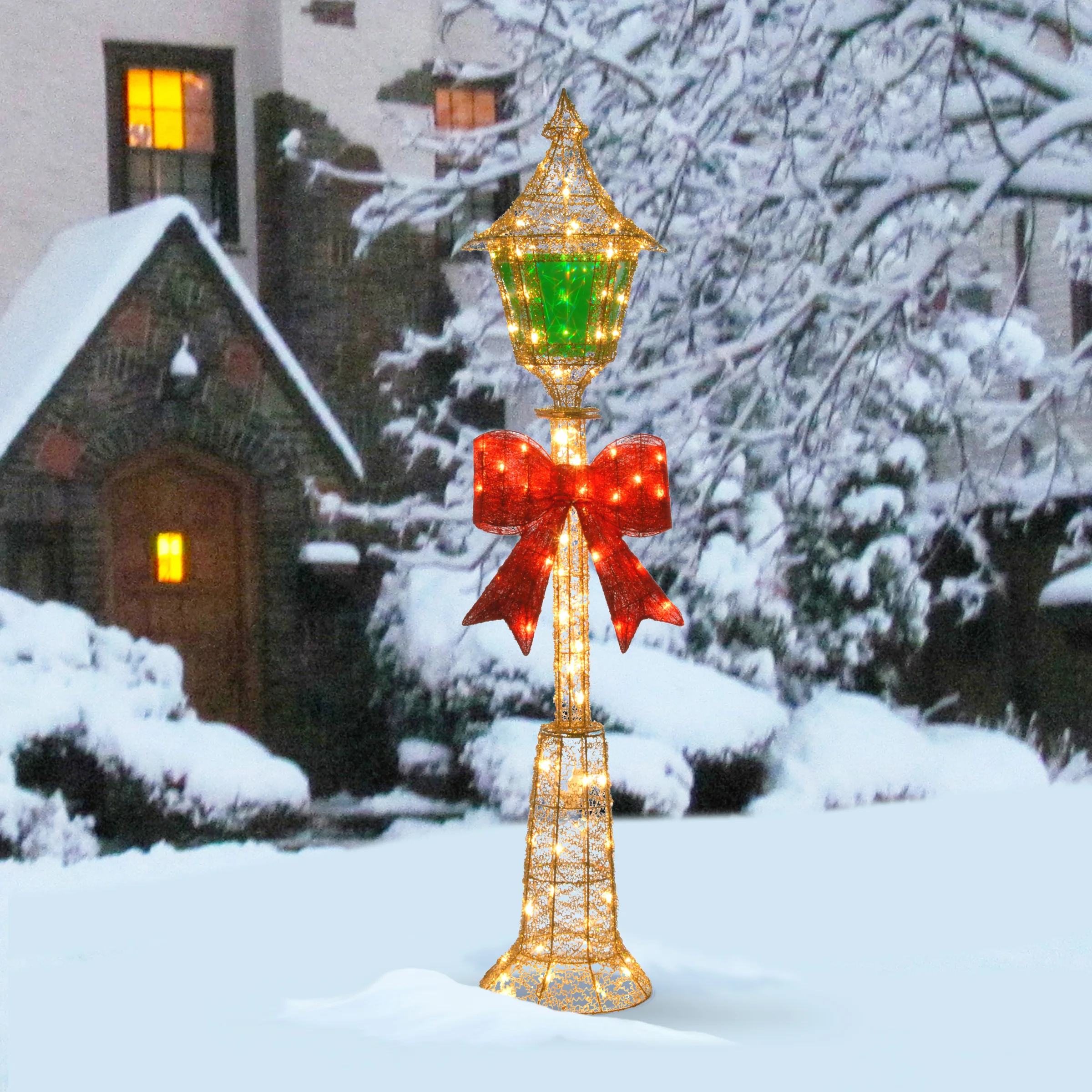 60 in. Pre-Lit Gold Wire Lamp Post - Image 2