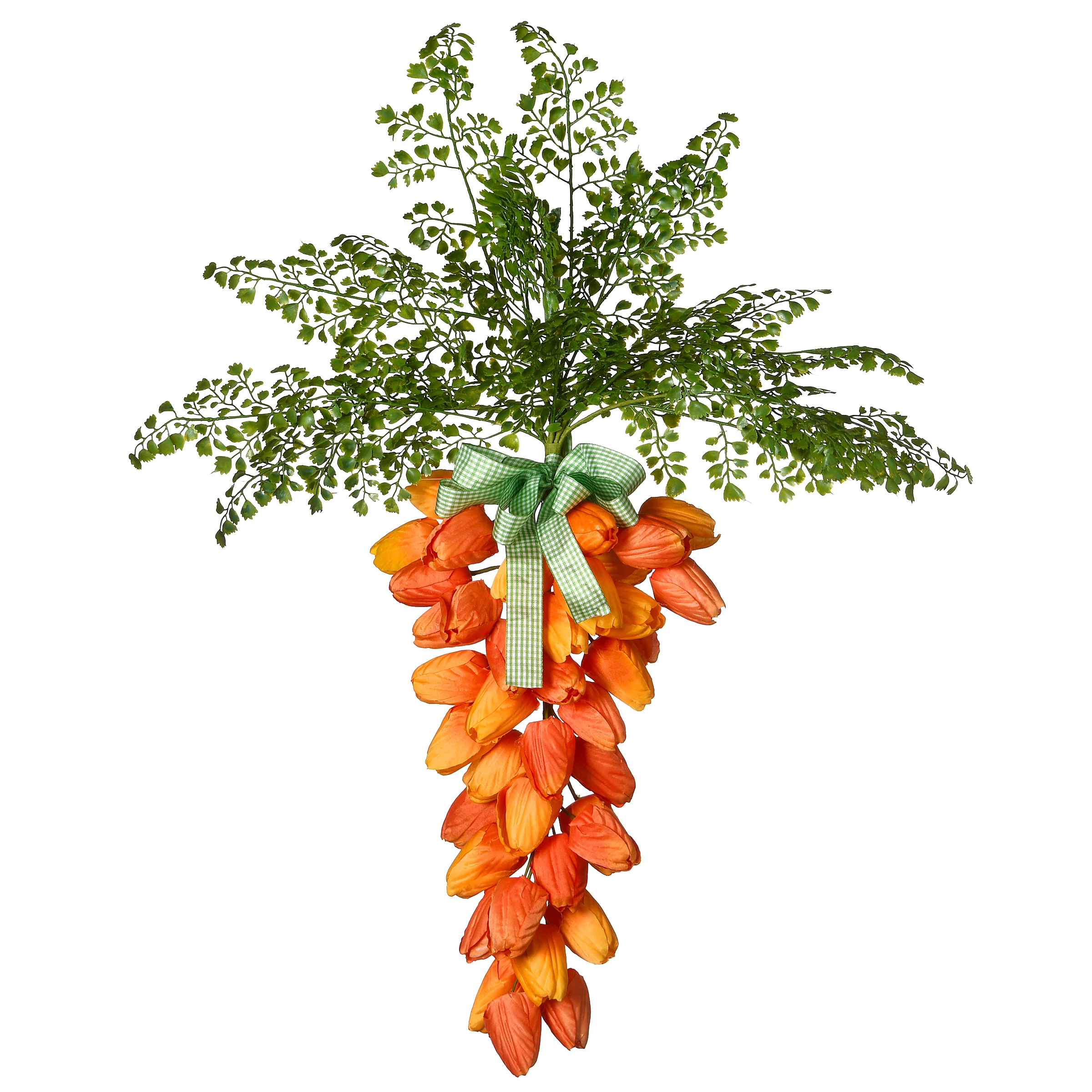 Artificial Floral Wall Hanging Decoration, Carrot Shaped, Orange and Yellow Blooms, Easter Collection, 31 Inches