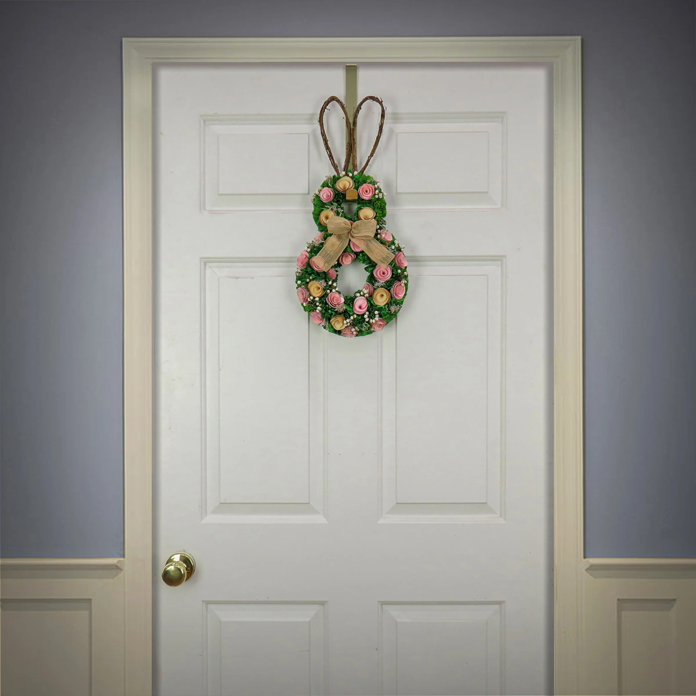 20 in. Easter Bunny Hanging Silhouette Decorated with Green, Pink and Yellow Flowers - Image 2