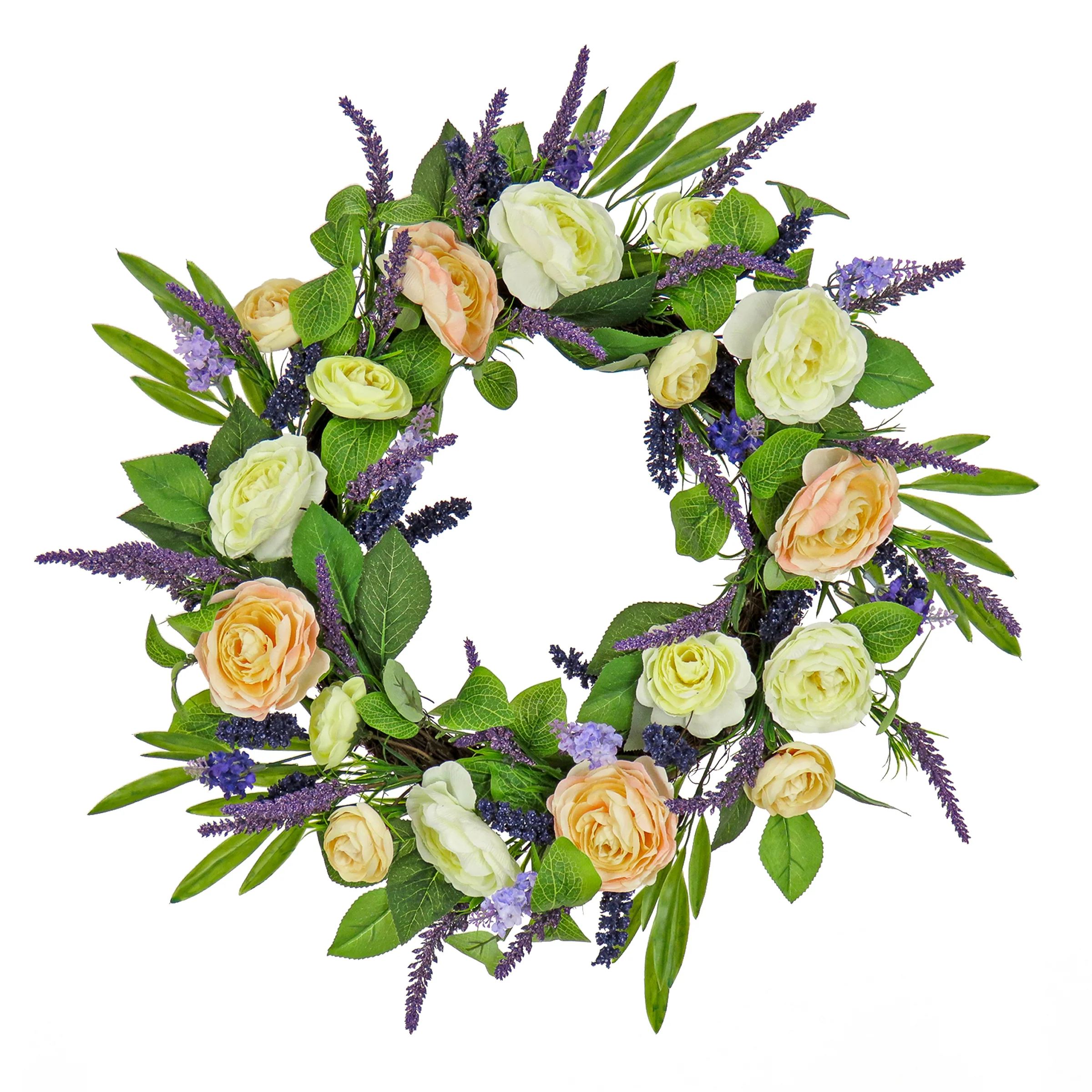 24 in. Spring Wreath with Ranunculus and Astilbe Flower Blooms
