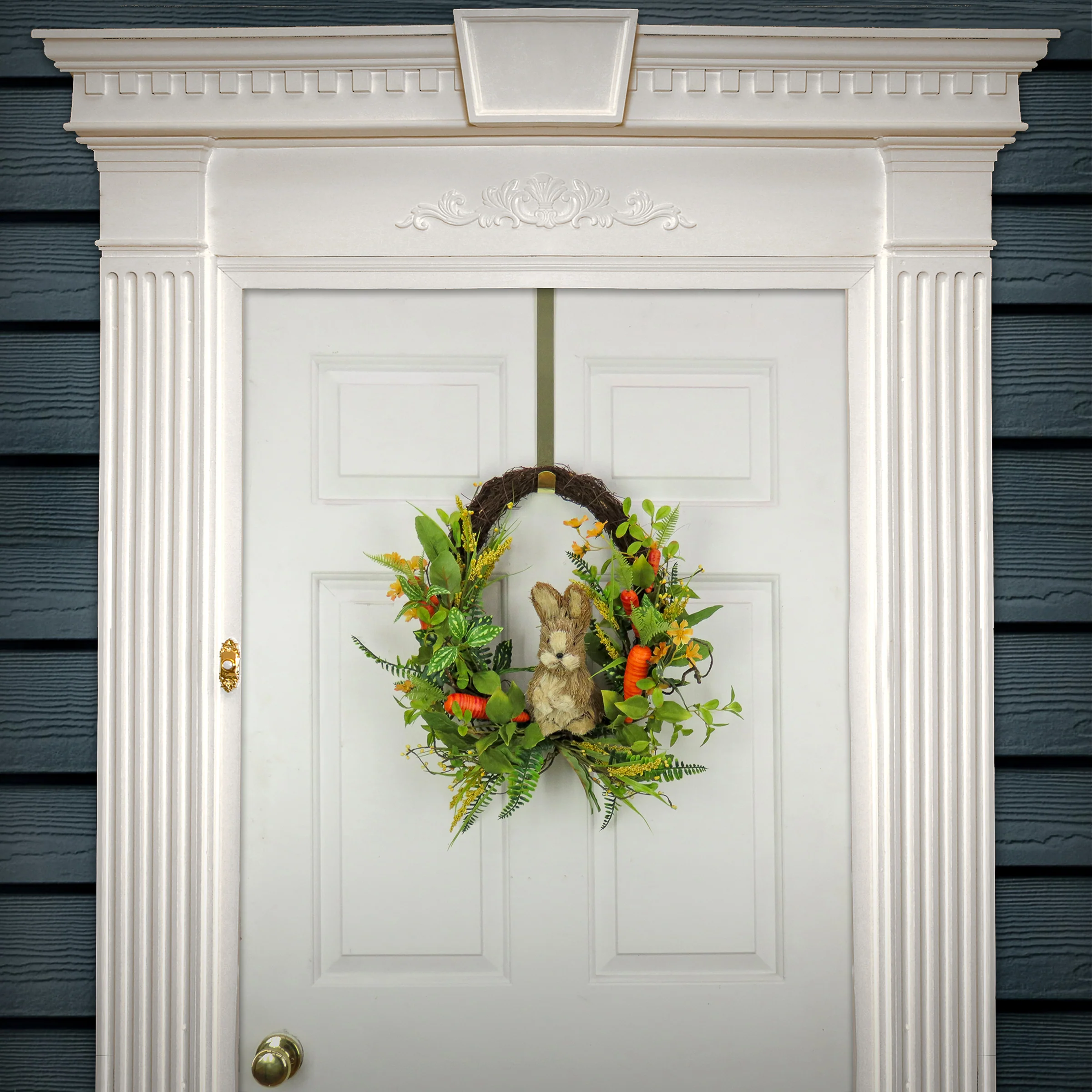 16 in. Easter Wreath Decorated with Wooden Bunny, Carrots, Leafy Greens, Berries - Image 2