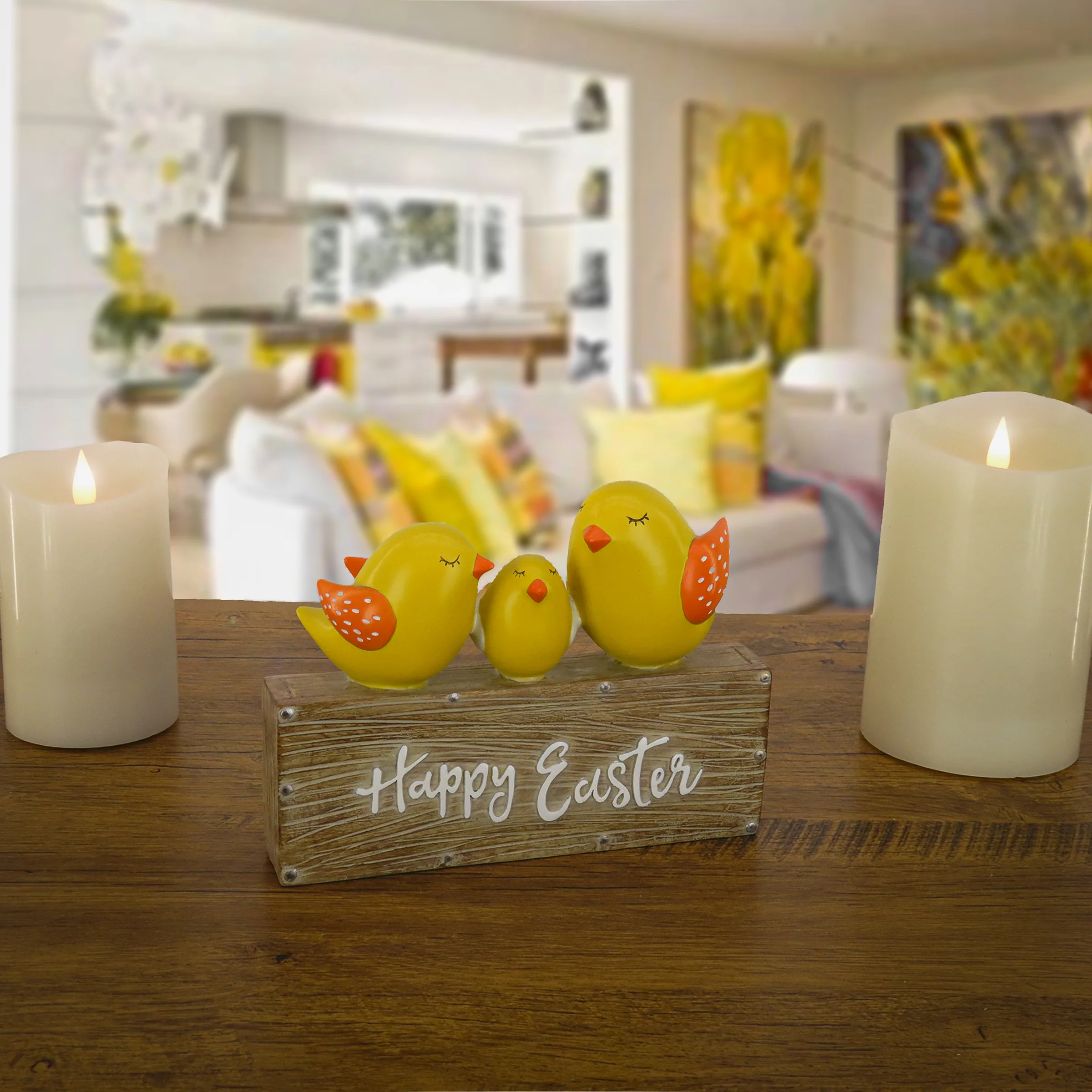 6 in. Happy Easter Table Decoration Decorated with 3 Chicks - Image 2