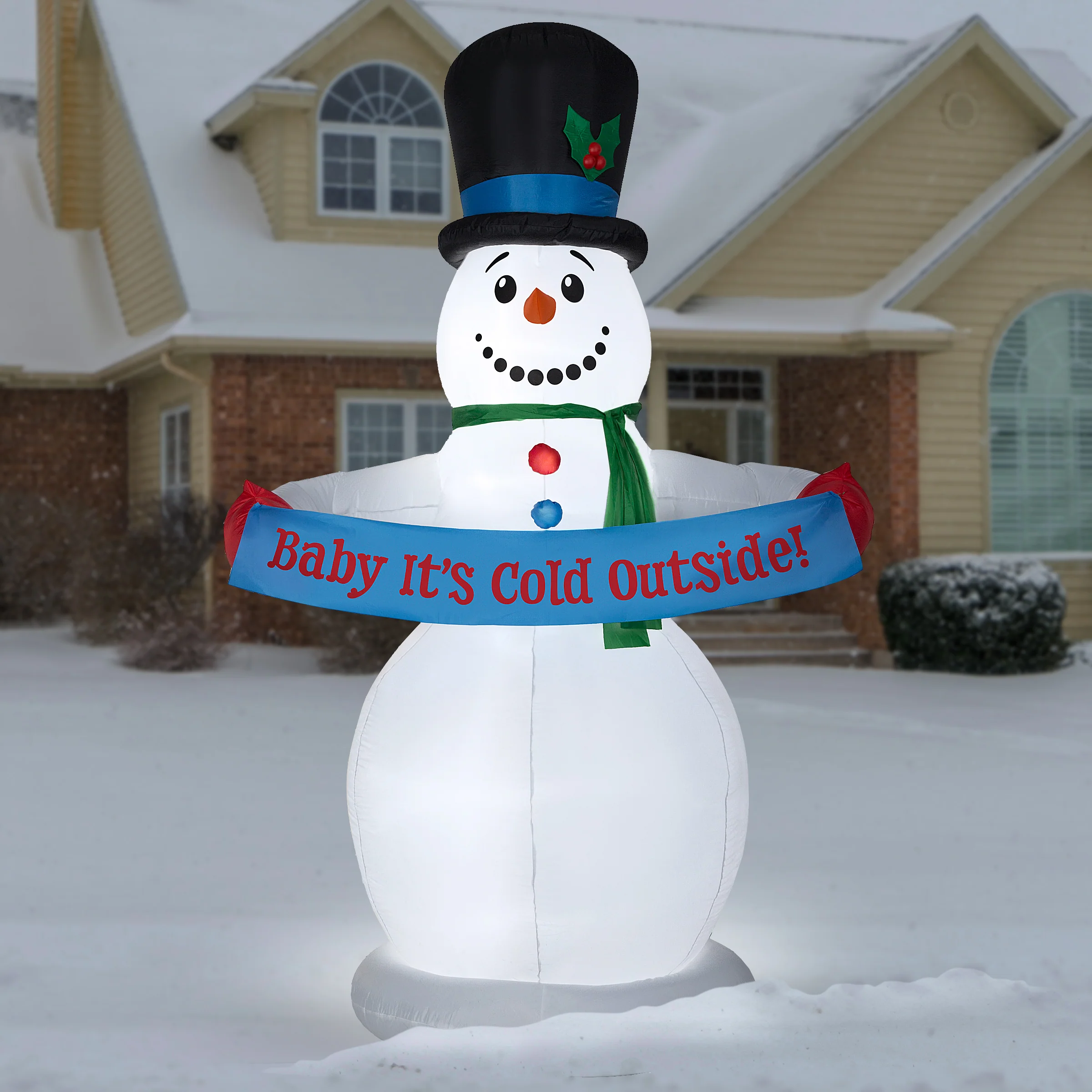 8 ft. Inflatable Snowman with Sign with LED Lights - Image 2
