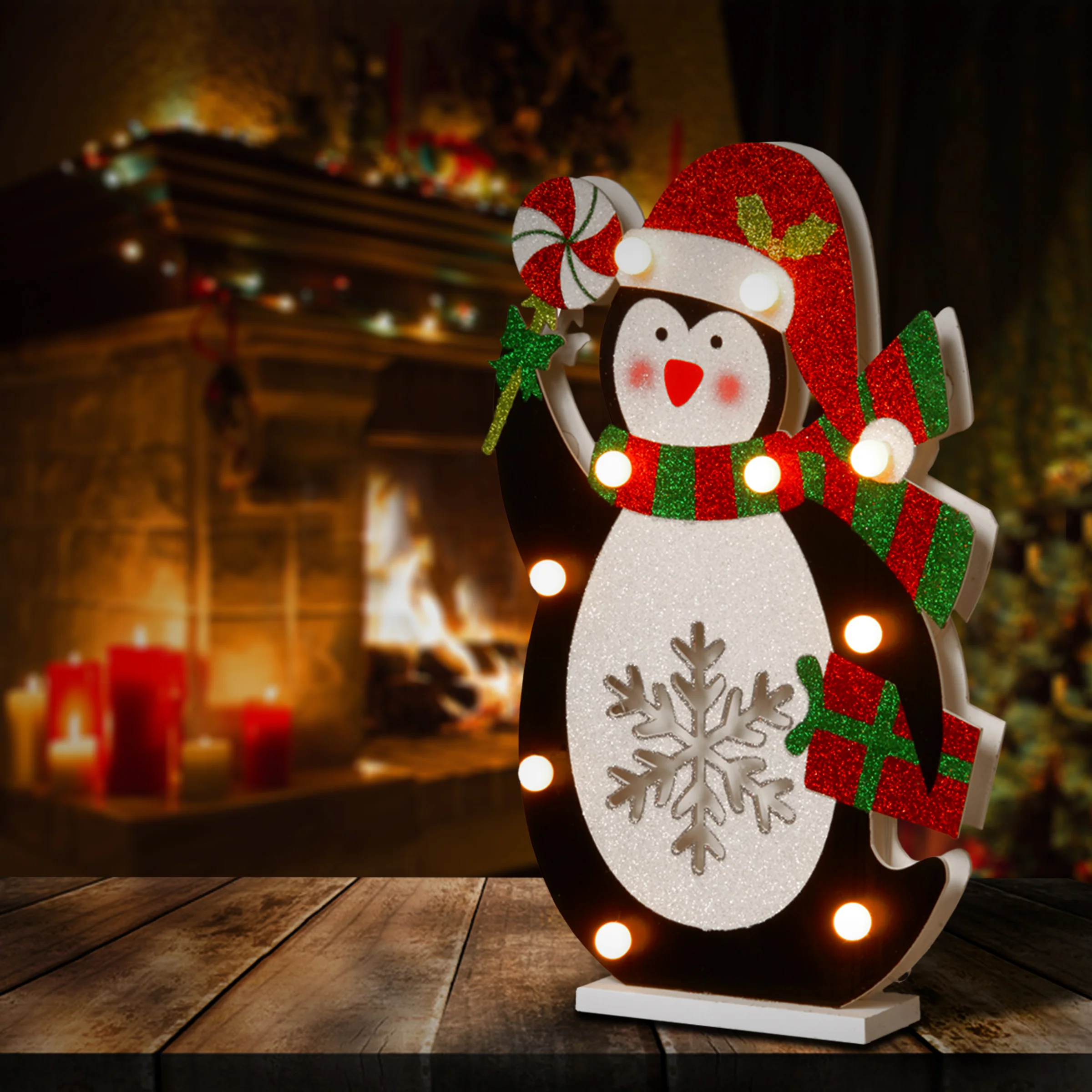 17 in. Pre-Lit Wooden Penguin - Image 4