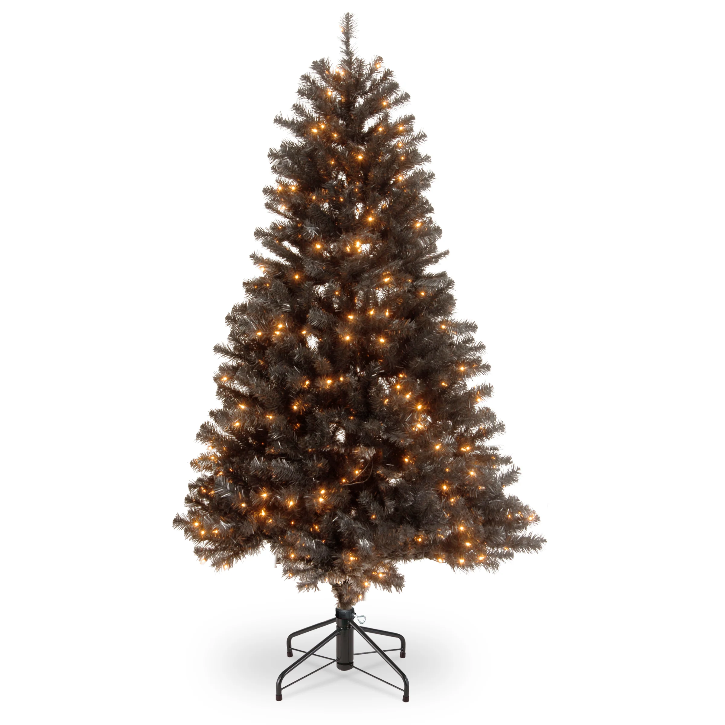 4.5 ft. Halloween Pre-Lit North Valley Spruce Full Black Christmas Tree with White Lights, Plug-In