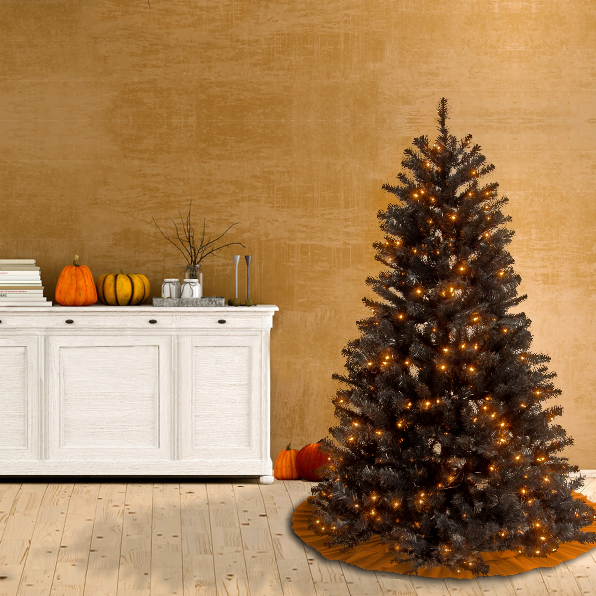 4.5 ft. Halloween Pre-Lit North Valley Spruce Full Black Christmas Tree with White Lights, Plug-In - Image 2