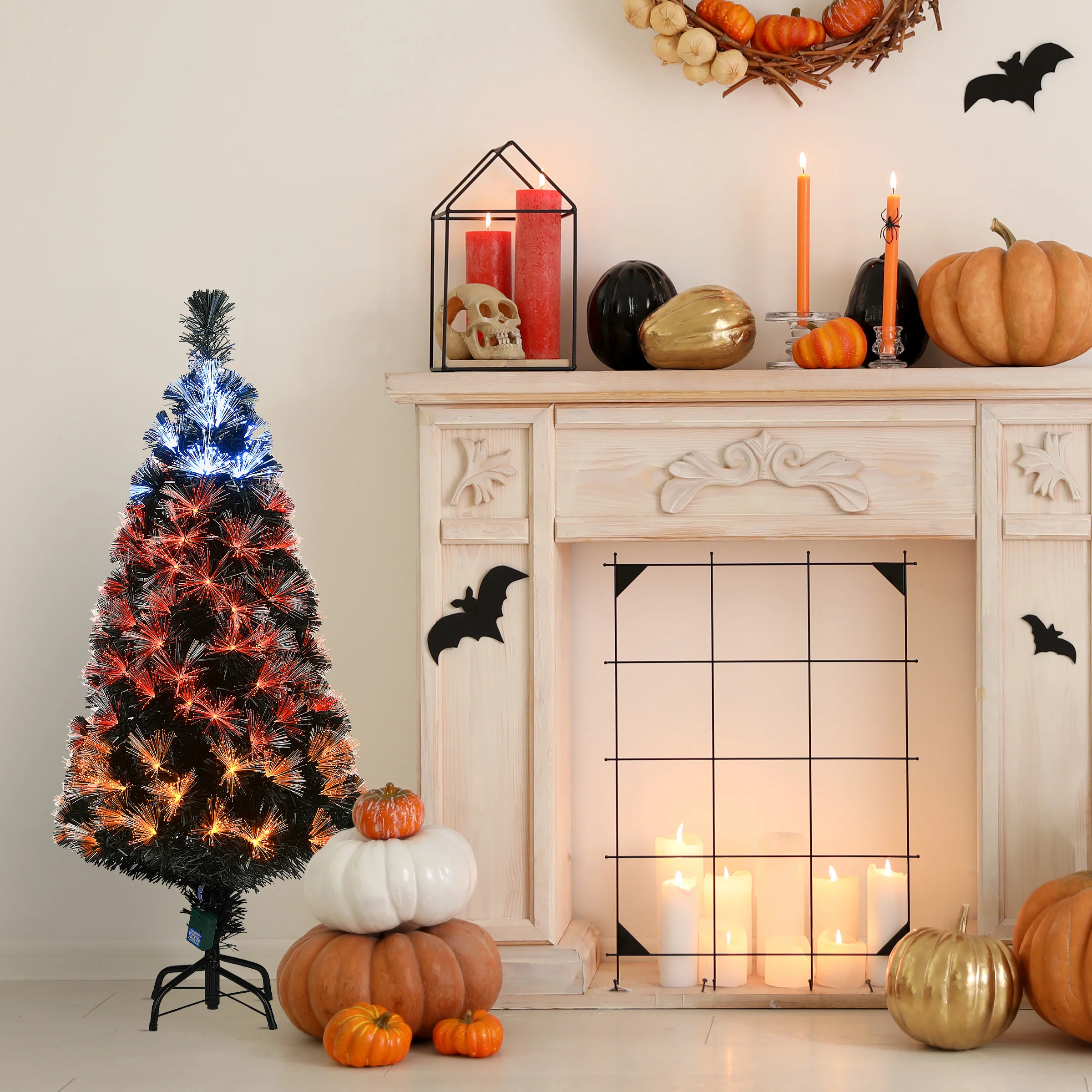 4 ft. Halloween Pre-Lit Black Tree with Fiber Optic, Candy Corn LED Light, Plug-In - Image 2
