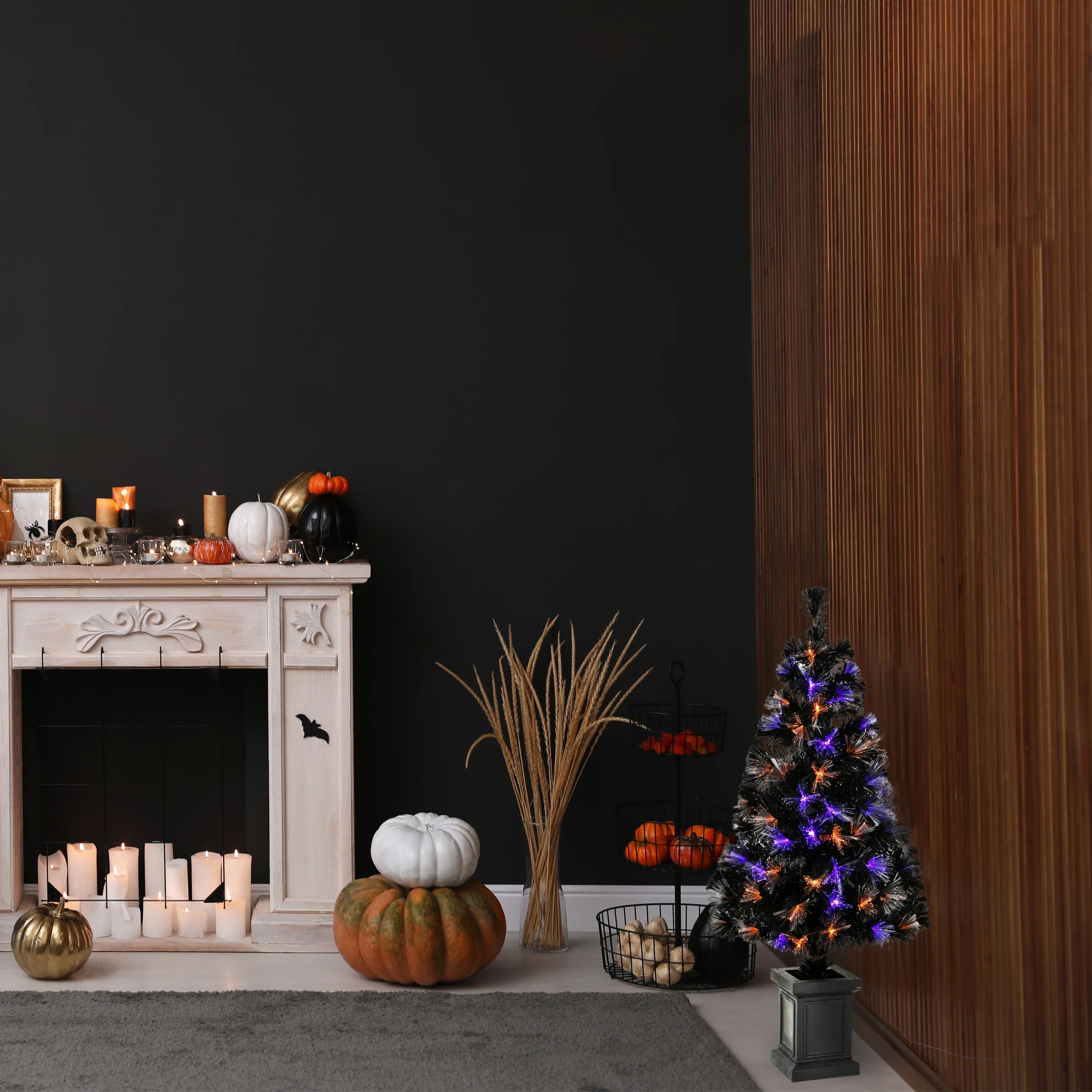 4 ft. Halloween Pre Lit Black Tree Decoration with Fiber Optic, LED Lights, Plug-In - Image 2