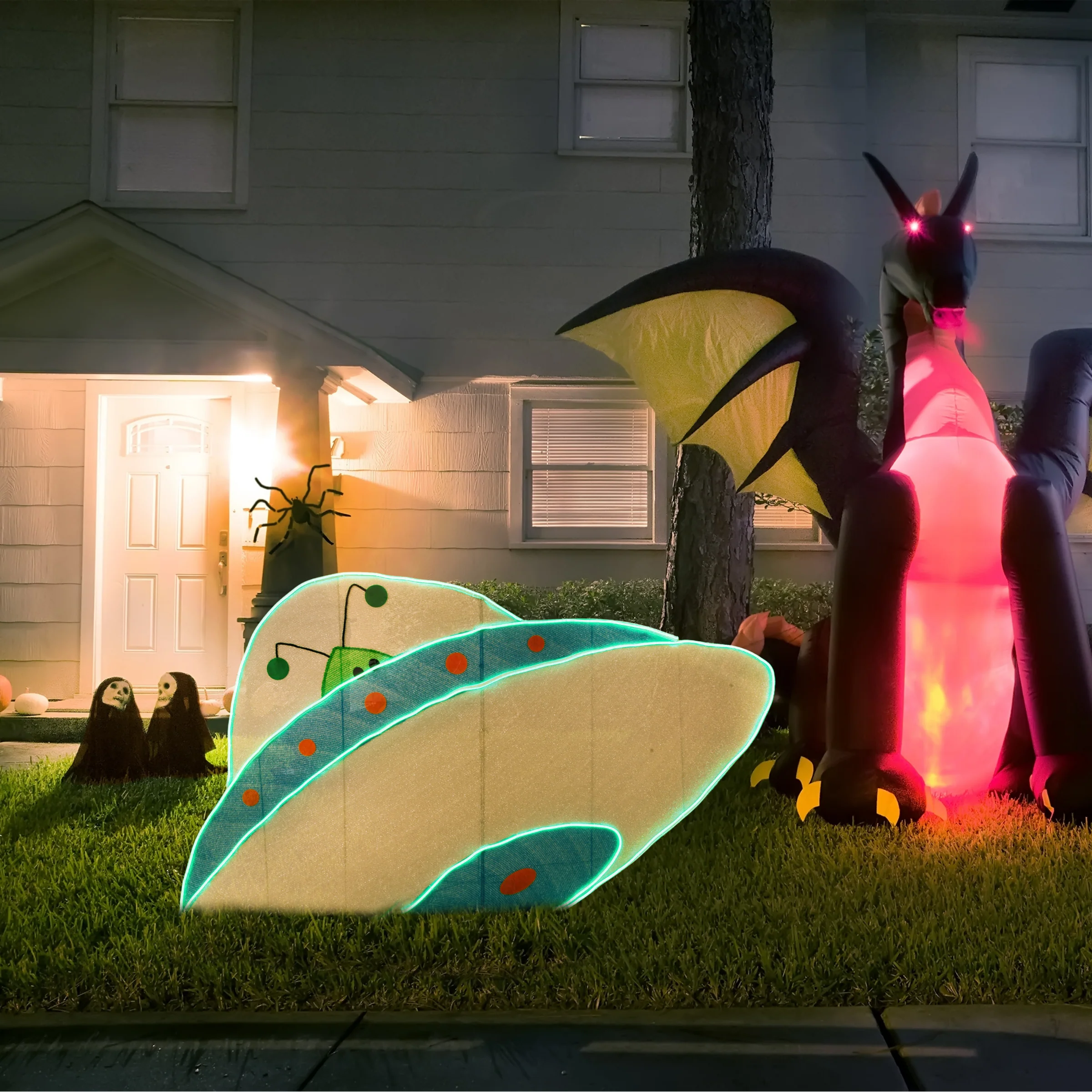 35 in. Halloween Pre-Lit Alien Spaceship Outdoor Lawn Decoration with LED Lights, Plug-In - Image 2