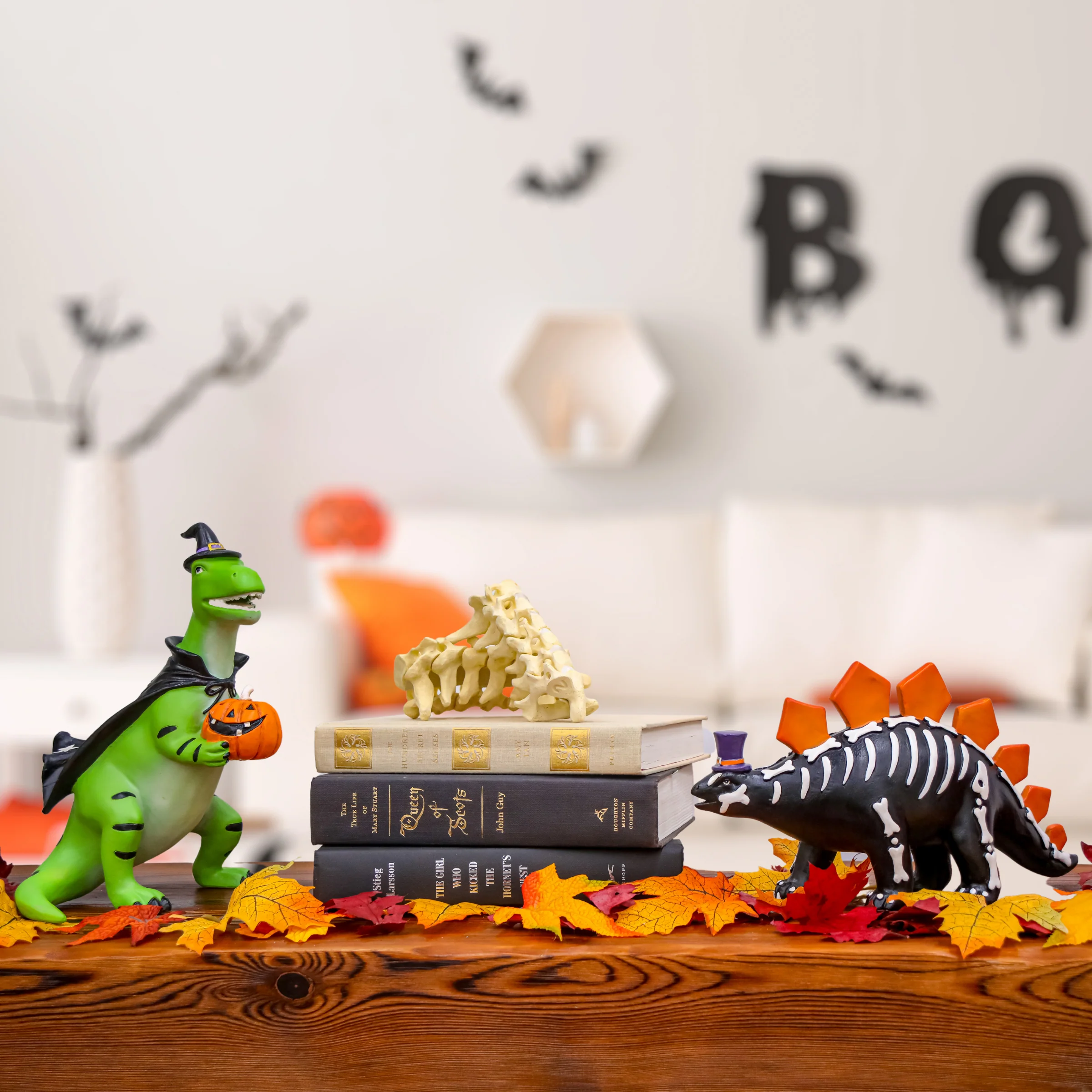 12 in. Halloween Stegosaurus Dinosaur Skeleton Tabletop Decoration - Image 2