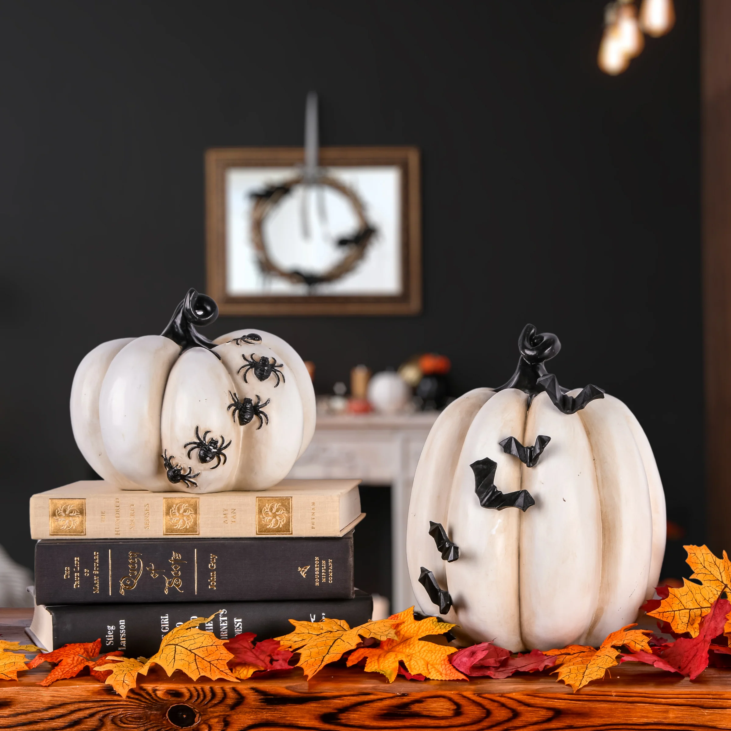 6 in. Halloween Crawling Spiders Pumpkin Tabletop Decoration - Image 2