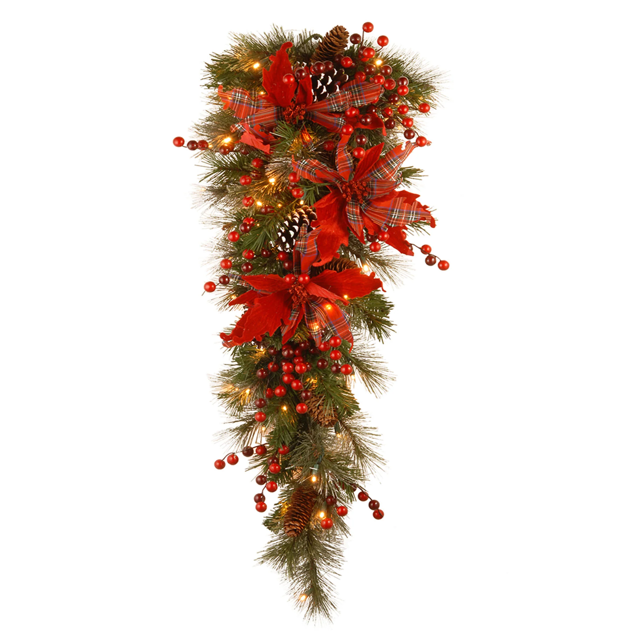 36 in. Pre-Lit Tartan Plaid Teardrop with Warm White LED Lights