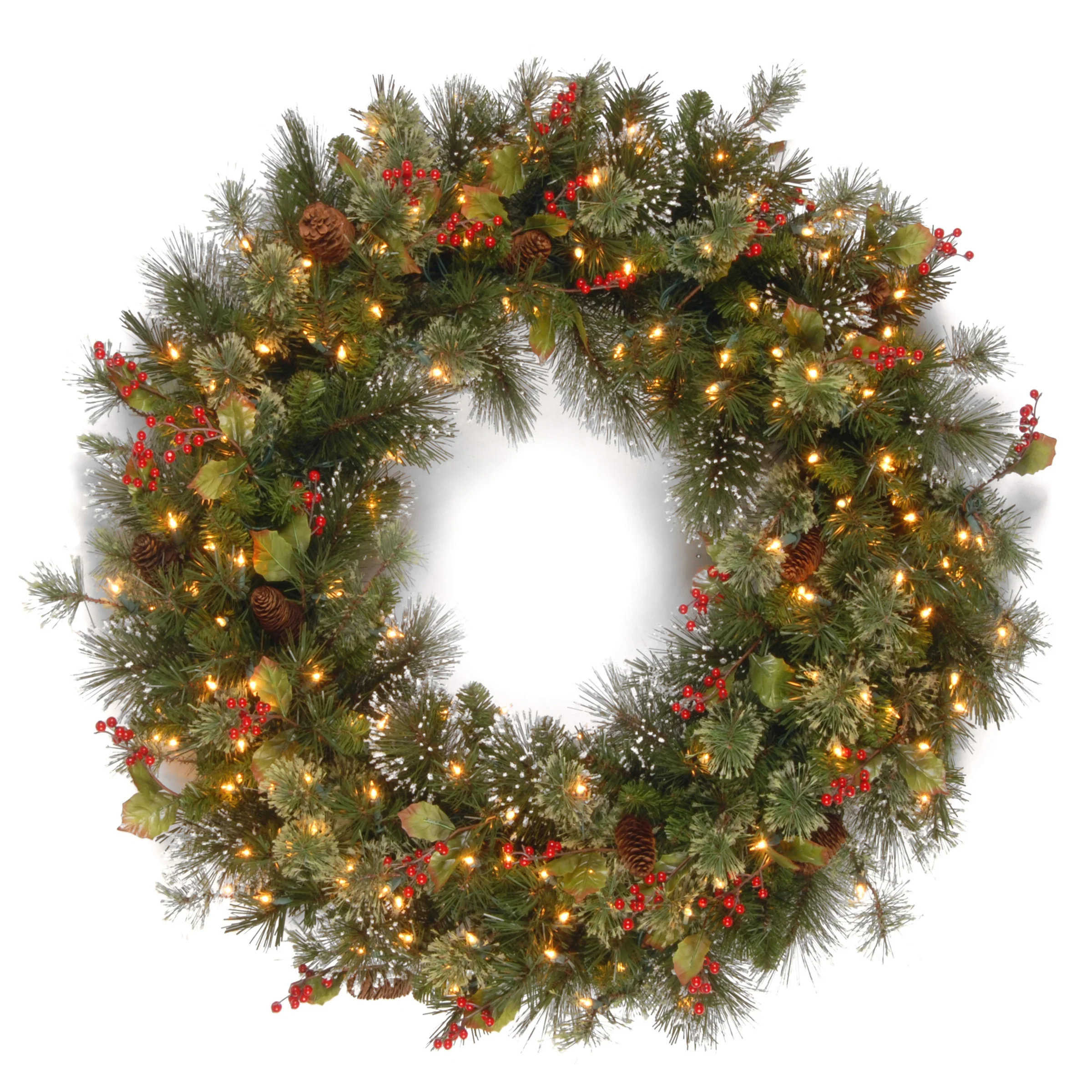 30 in. Pre-Lit Wintry Pine Wreath with Clear Lights, Plug-In